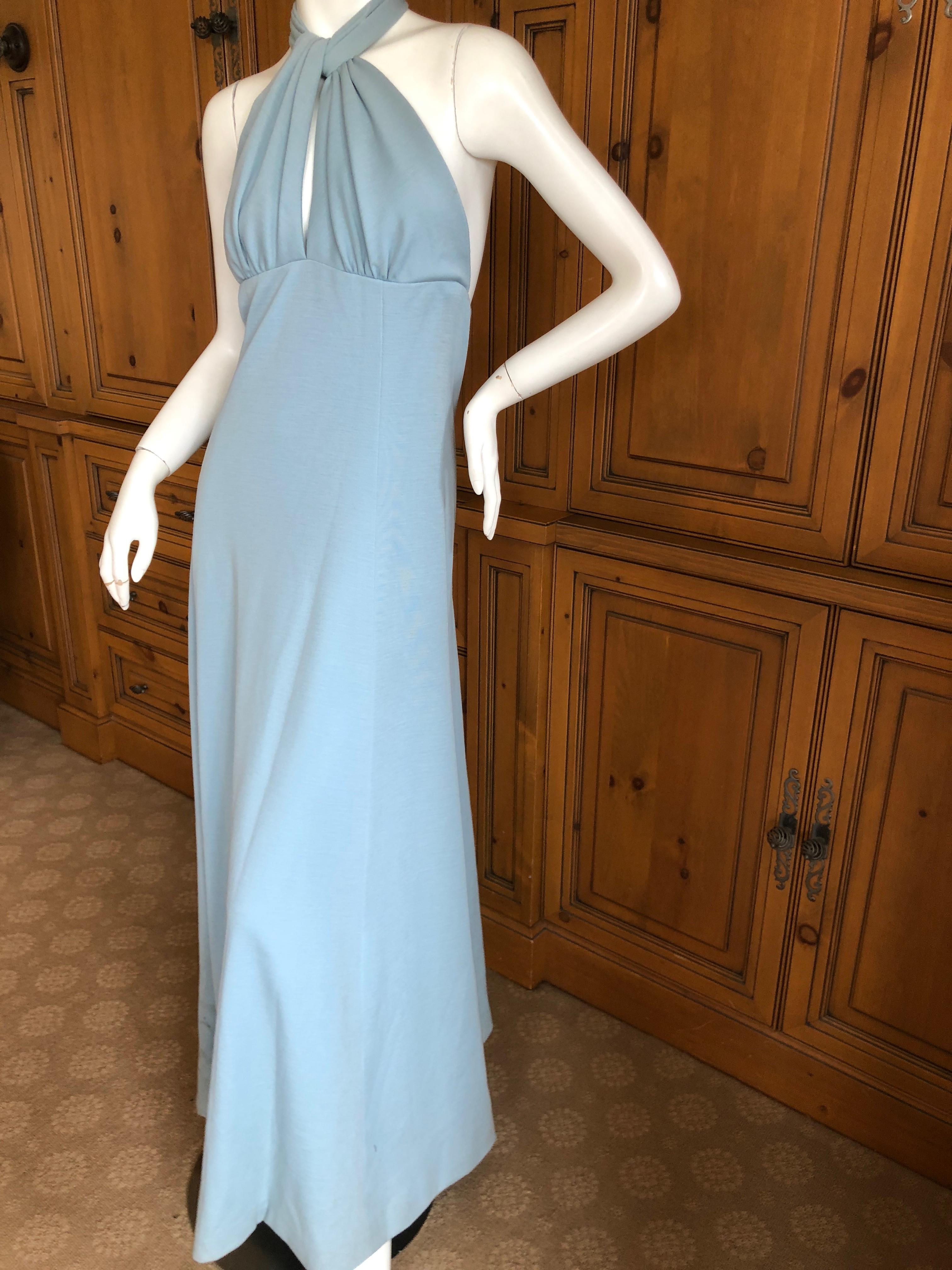 Cardinali Blue Crepe Jersey Keyhole Halter Evening Dress  Fall 1973 In Good Condition For Sale In Cloverdale, CA