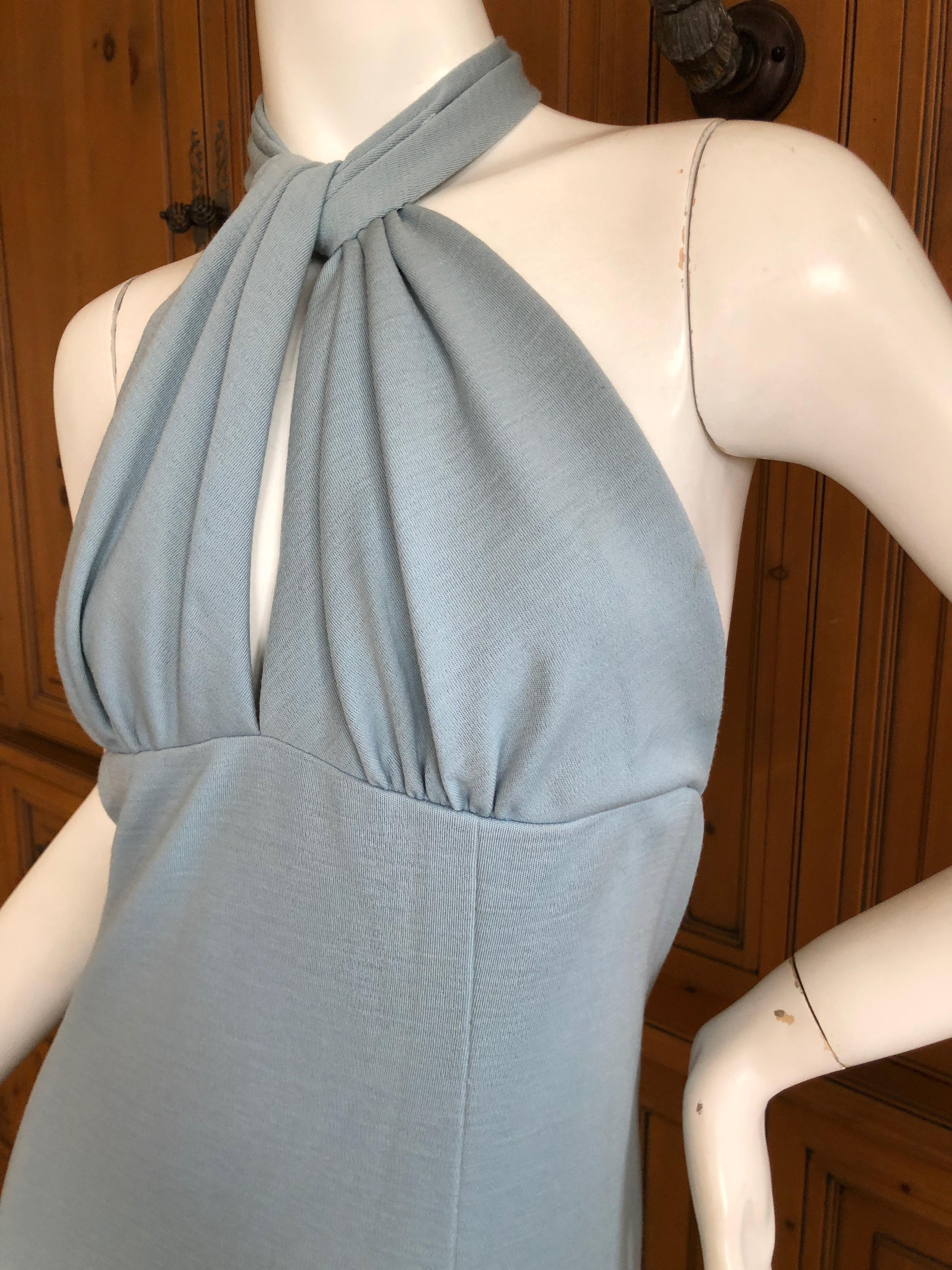 Women's Cardinali Blue Crepe Jersey Keyhole Halter Evening Dress  Fall 1973 For Sale