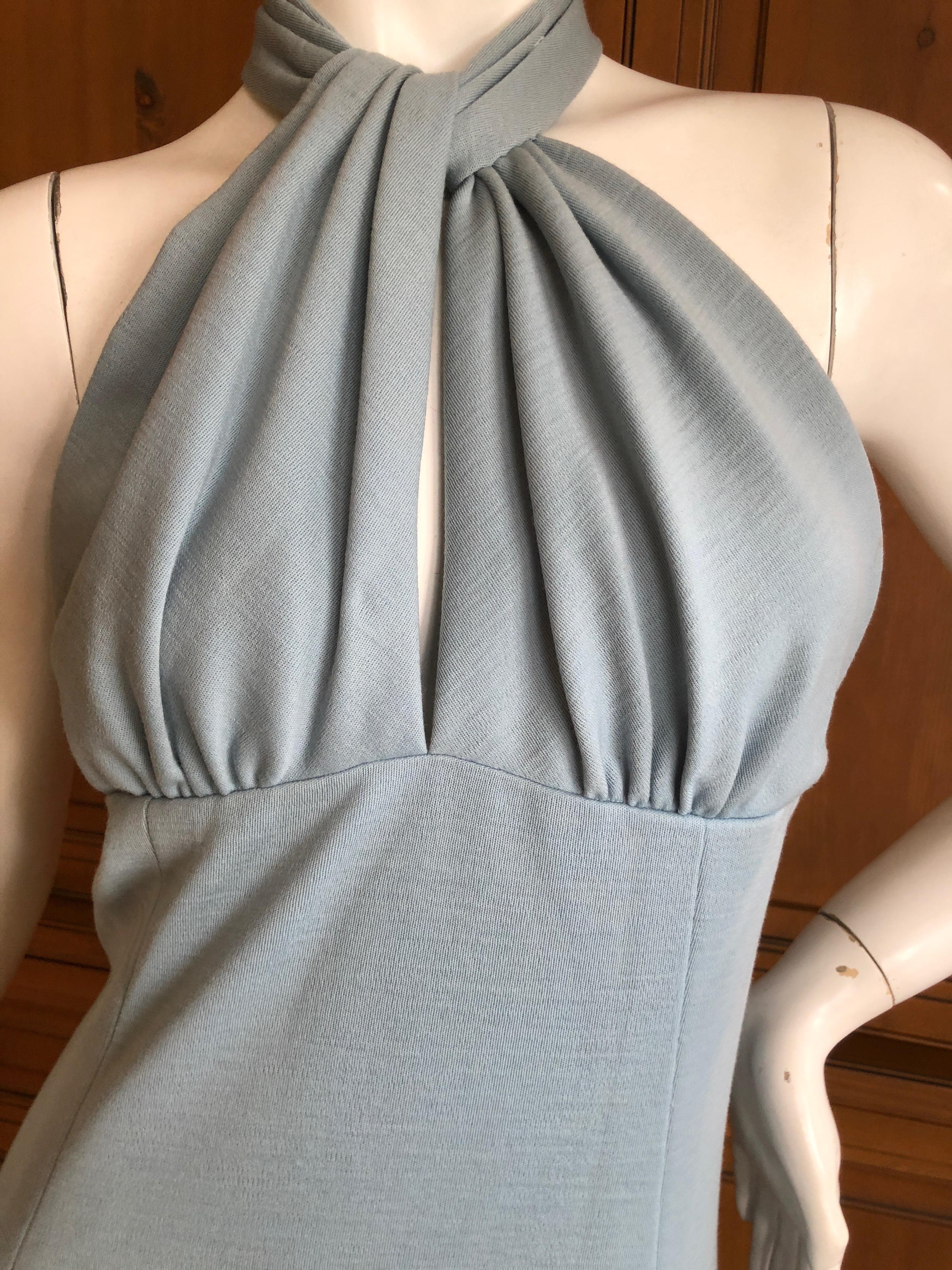 Cardinali Blue Crepe Jersey Keyhole Halter Evening Dress  Fall 1973 For Sale 1
