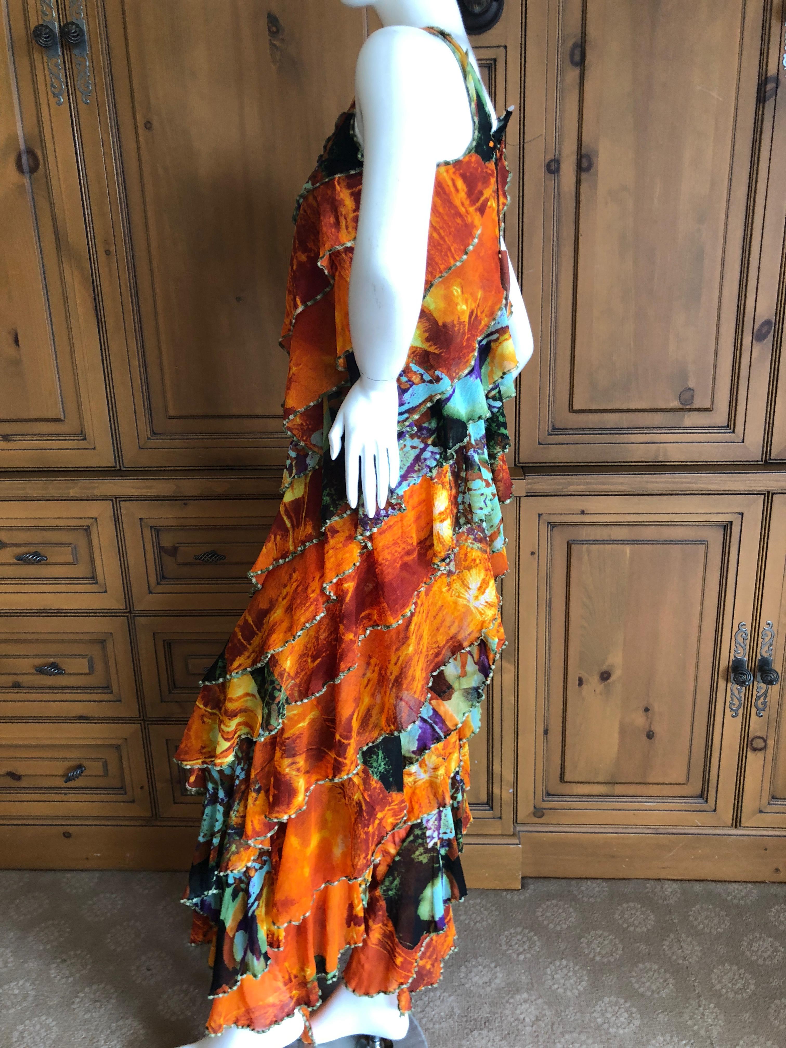 Jean Paul Gaultier Maille Colorful Vintage Diagonal Ruffled Jumpsuit NWT Size M For Sale 4