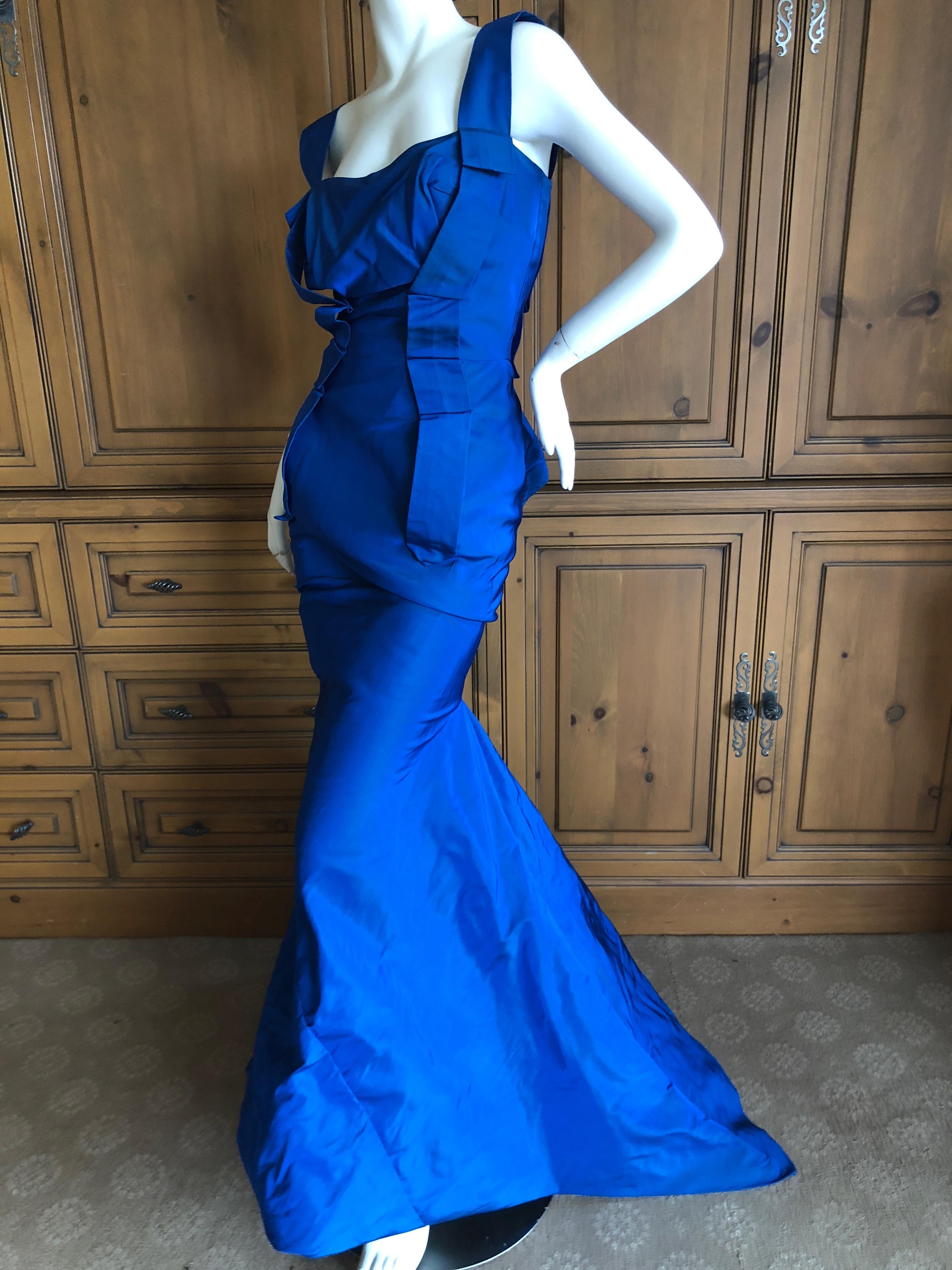 Vivienne Westwood Gold Label Blue Taffeta Fishtail Train Evening Dress, 2011 For Sale 1