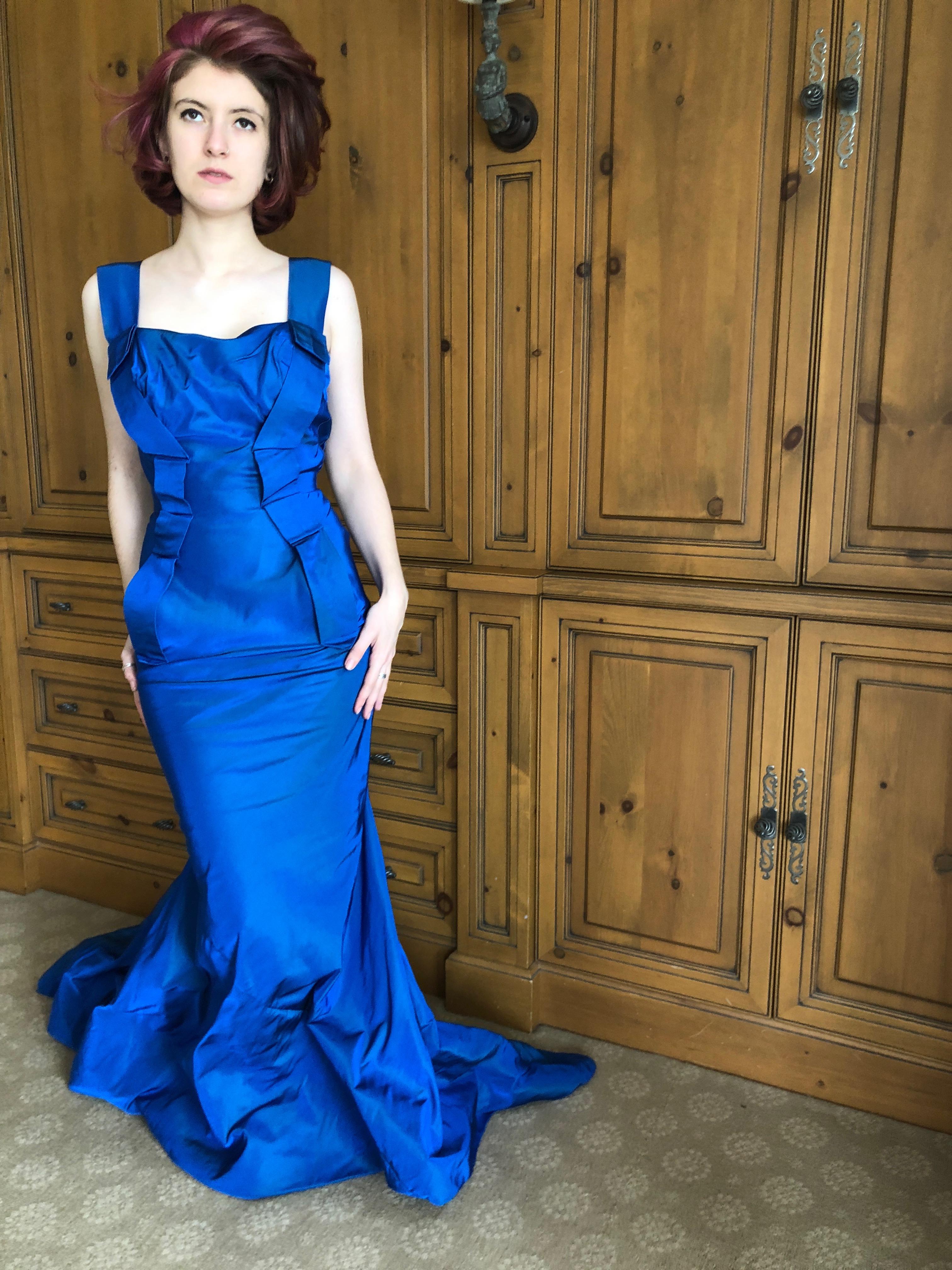 Vivienne Westwood Gold Label Blue Taffeta Fishtail Train Evening Dress, 2011 For Sale 10