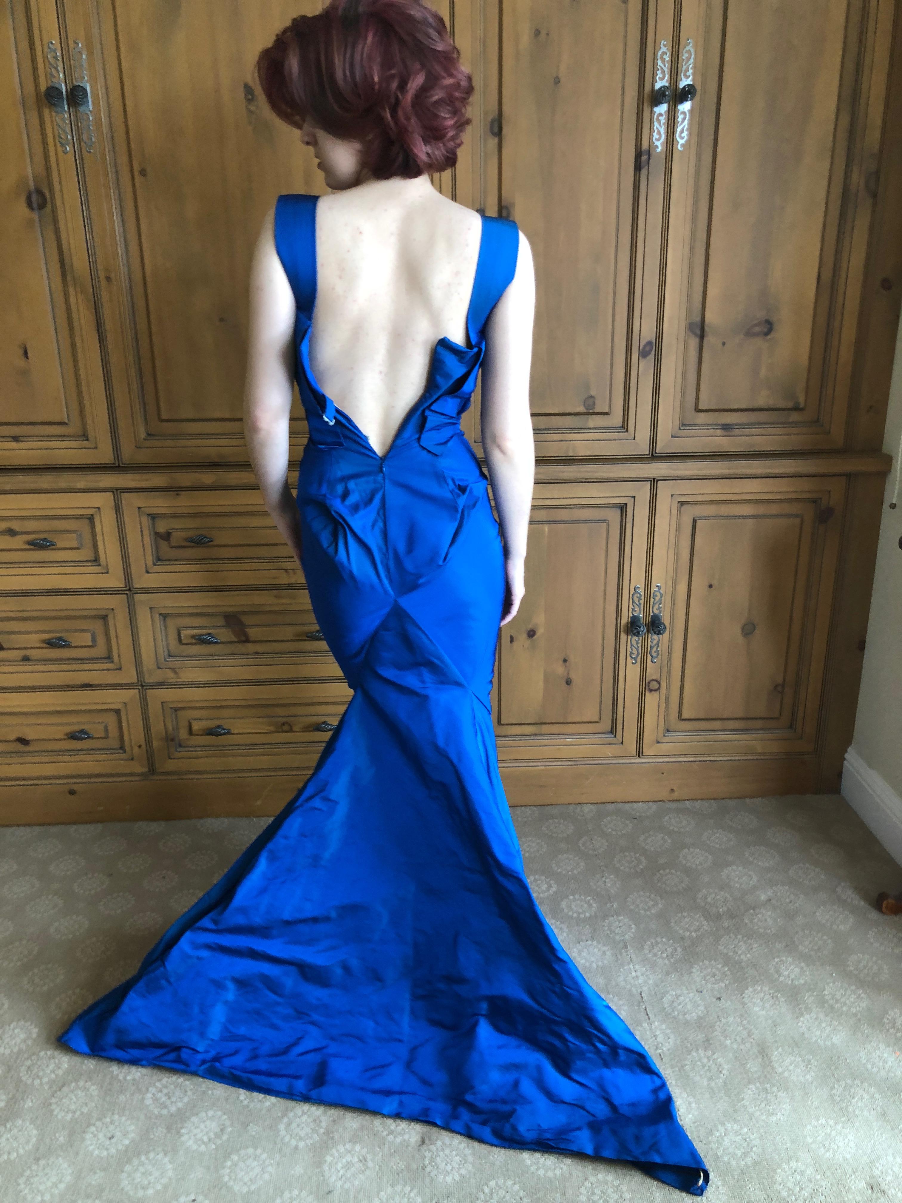 Vivienne Westwood Gold Label Blue Taffeta Fishtail Train Evening Dress, 2011 In Excellent Condition For Sale In Cloverdale, CA