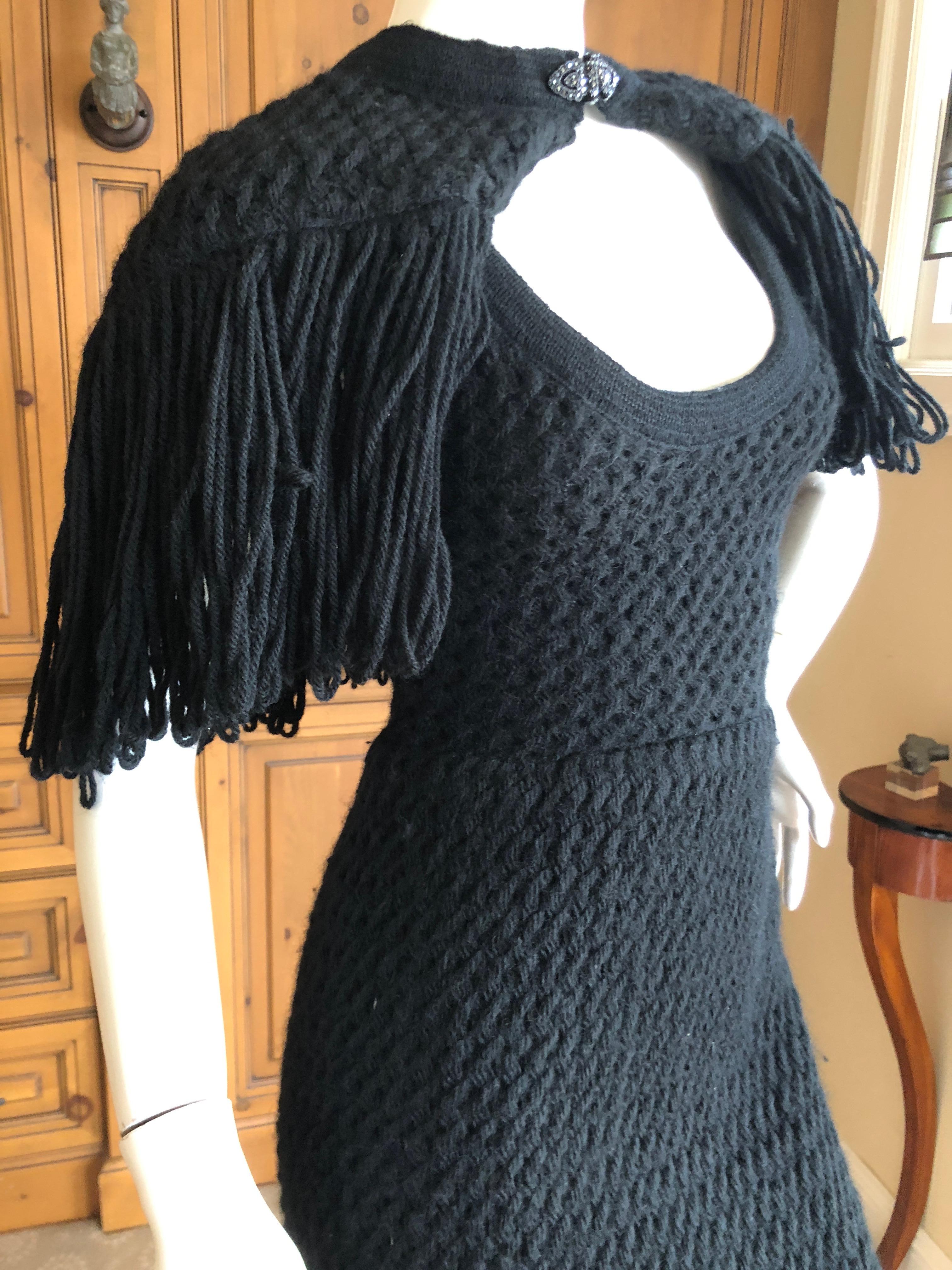 Cardinali Black Silk Lined Crochet Dress with Matching Fringed Shawl Fall 1971  For Sale 6