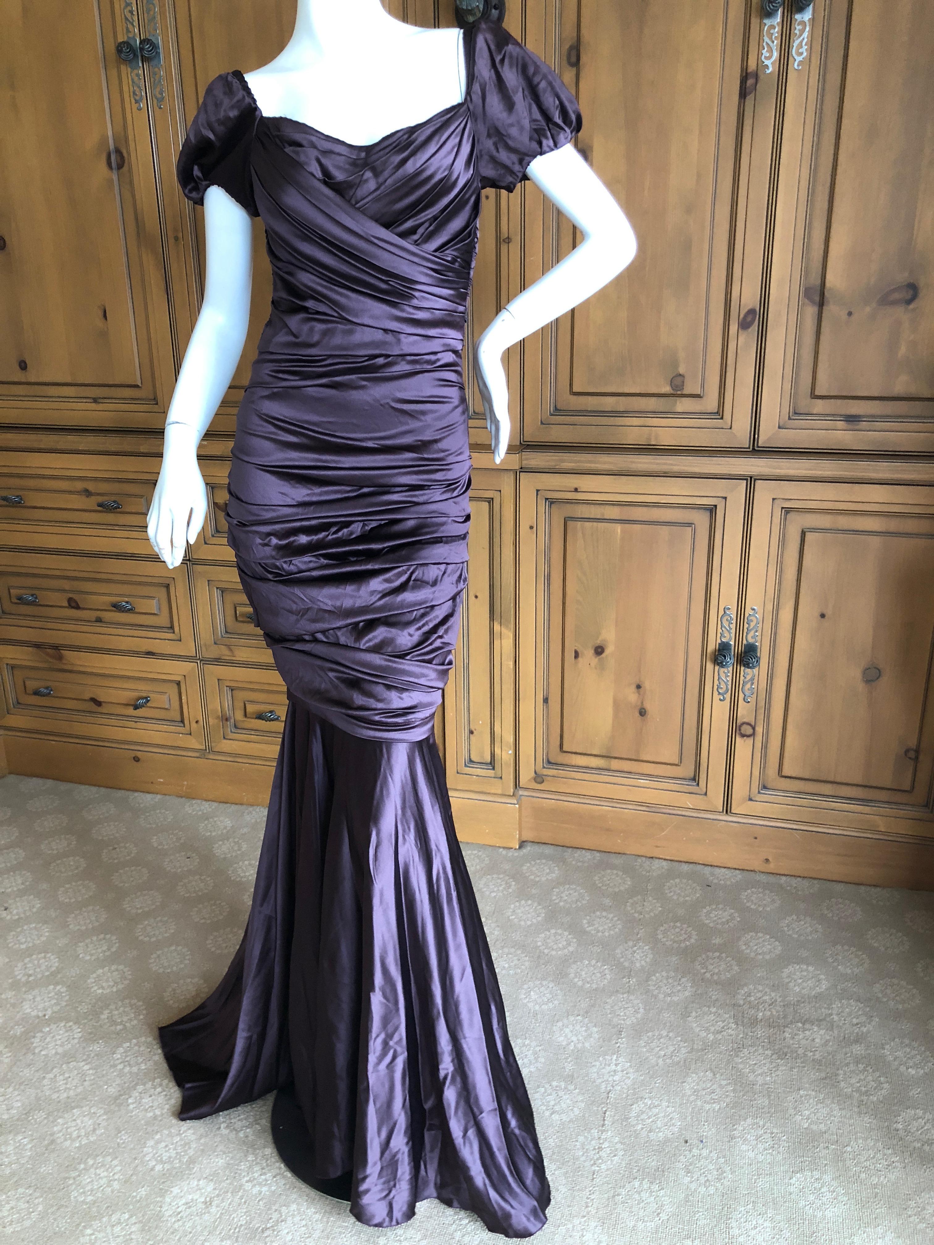 Dolce & Gabbana Vintage Purple Silk Ruched Evening Dress For Sale 2