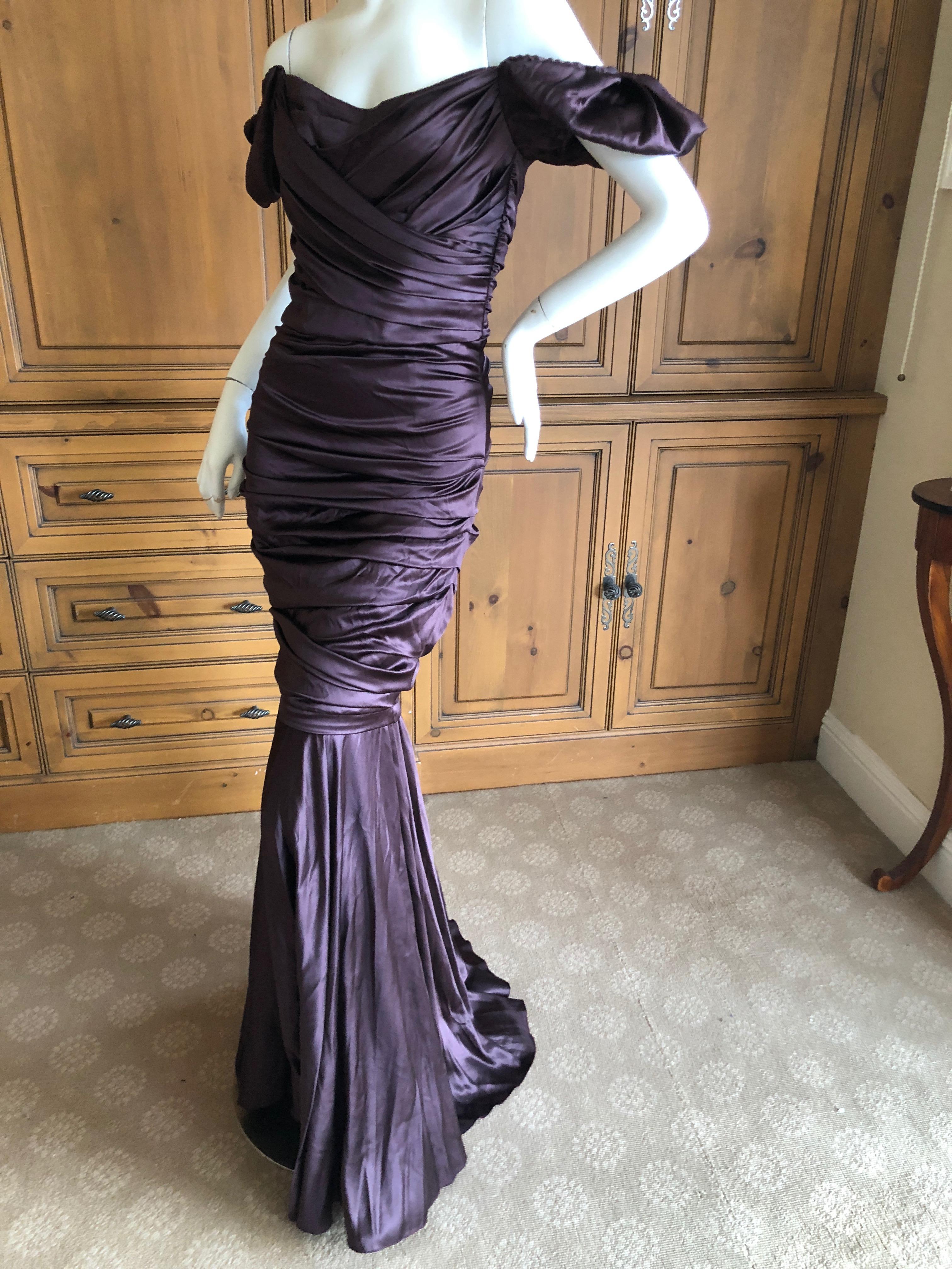 Dolce & Gabbana Vintage Purple Silk Ruched Evening Dress For Sale 5