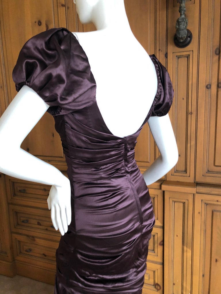 Dolce and Gabbana Vintage Purple Silk Ruched Evening Dress For Sale at