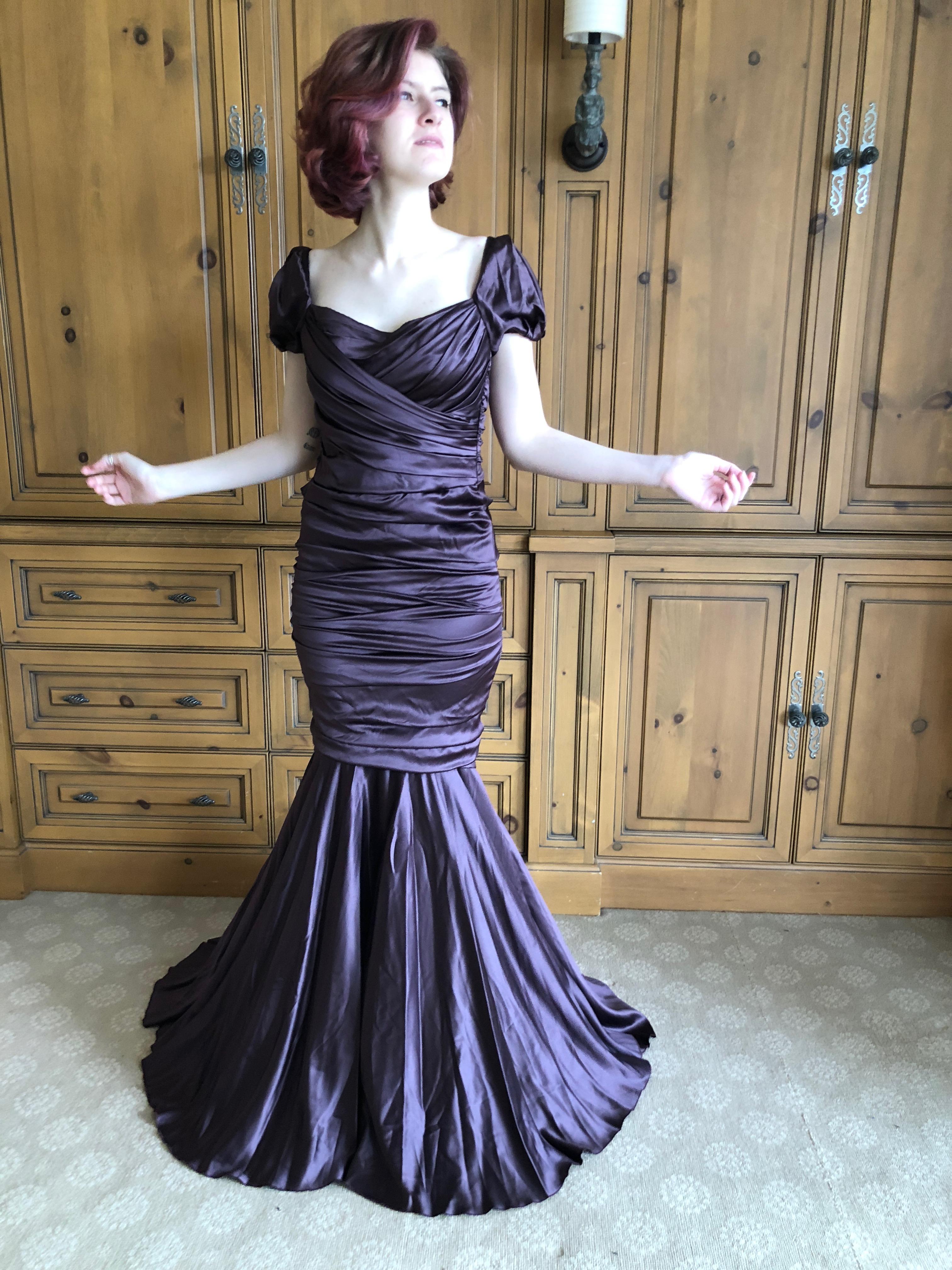 Dolce & Gabbana Vintage Purple Silk Ruched Evening Dress For Sale 12