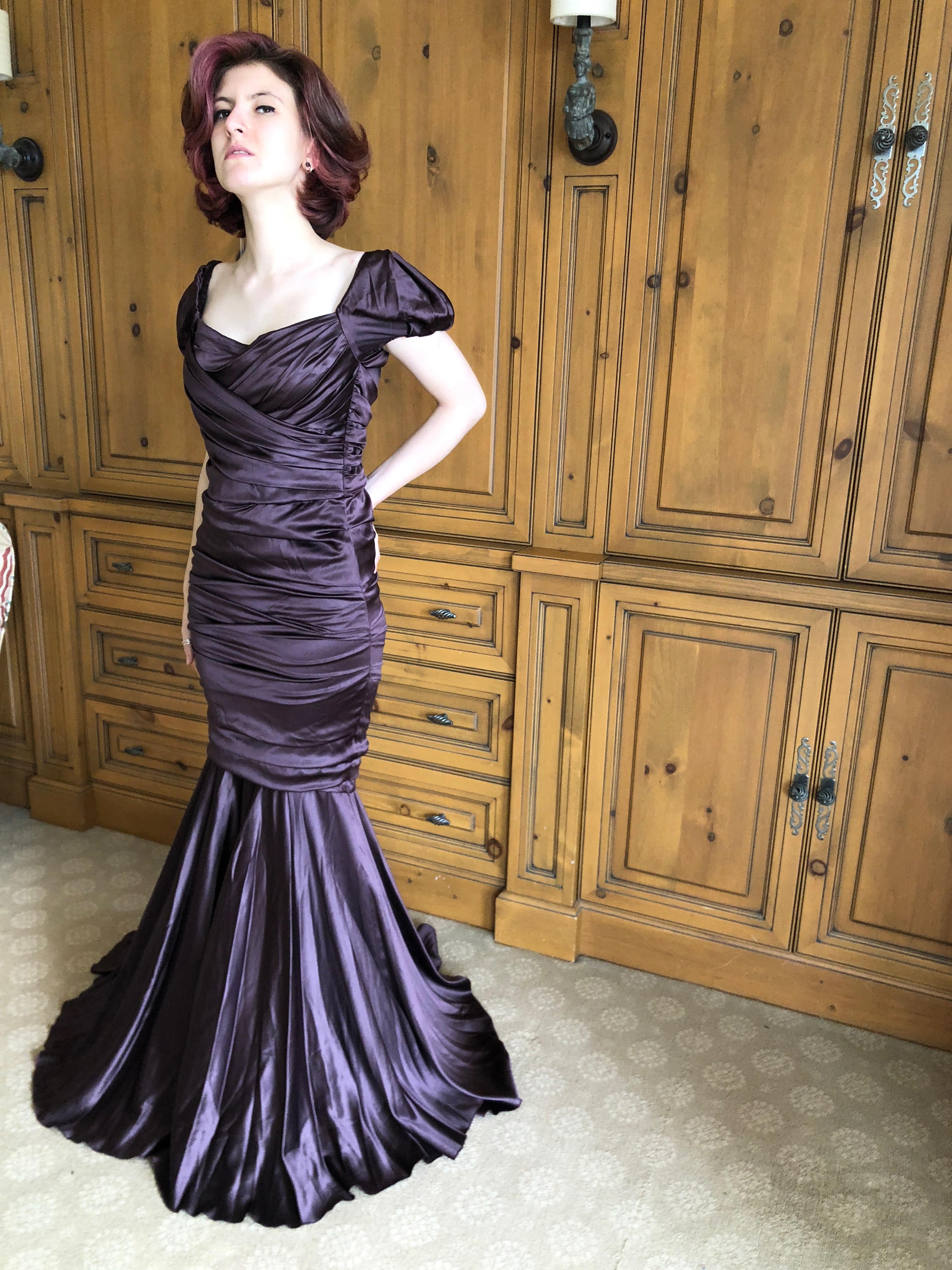 Dolce & Gabbana Vintage Purple Silk Ruched Evening Dress In Excellent Condition For Sale In Cloverdale, CA