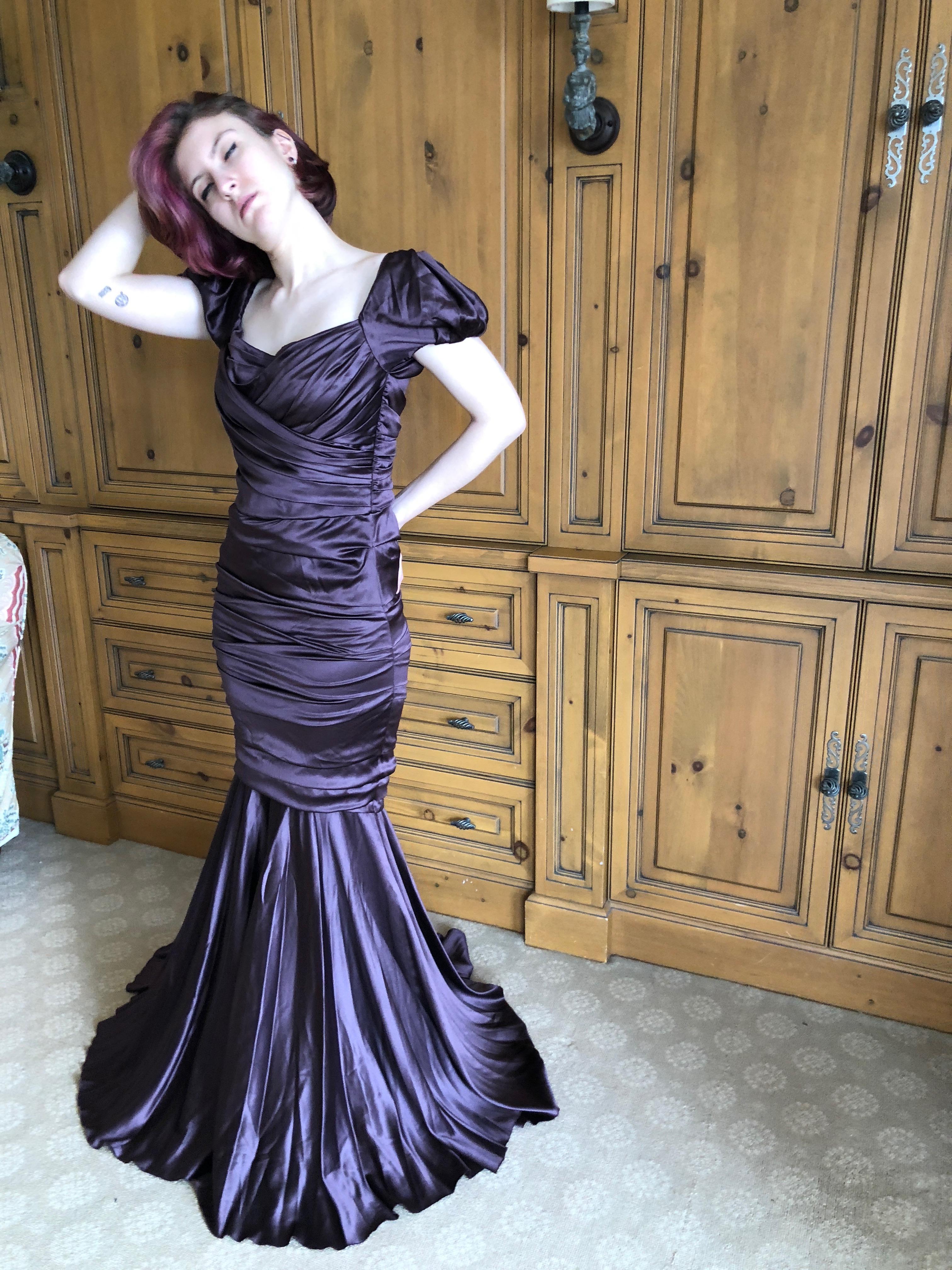 Dolce & Gabbana Vintage Purple Silk Ruched Evening Dress For Sale 13