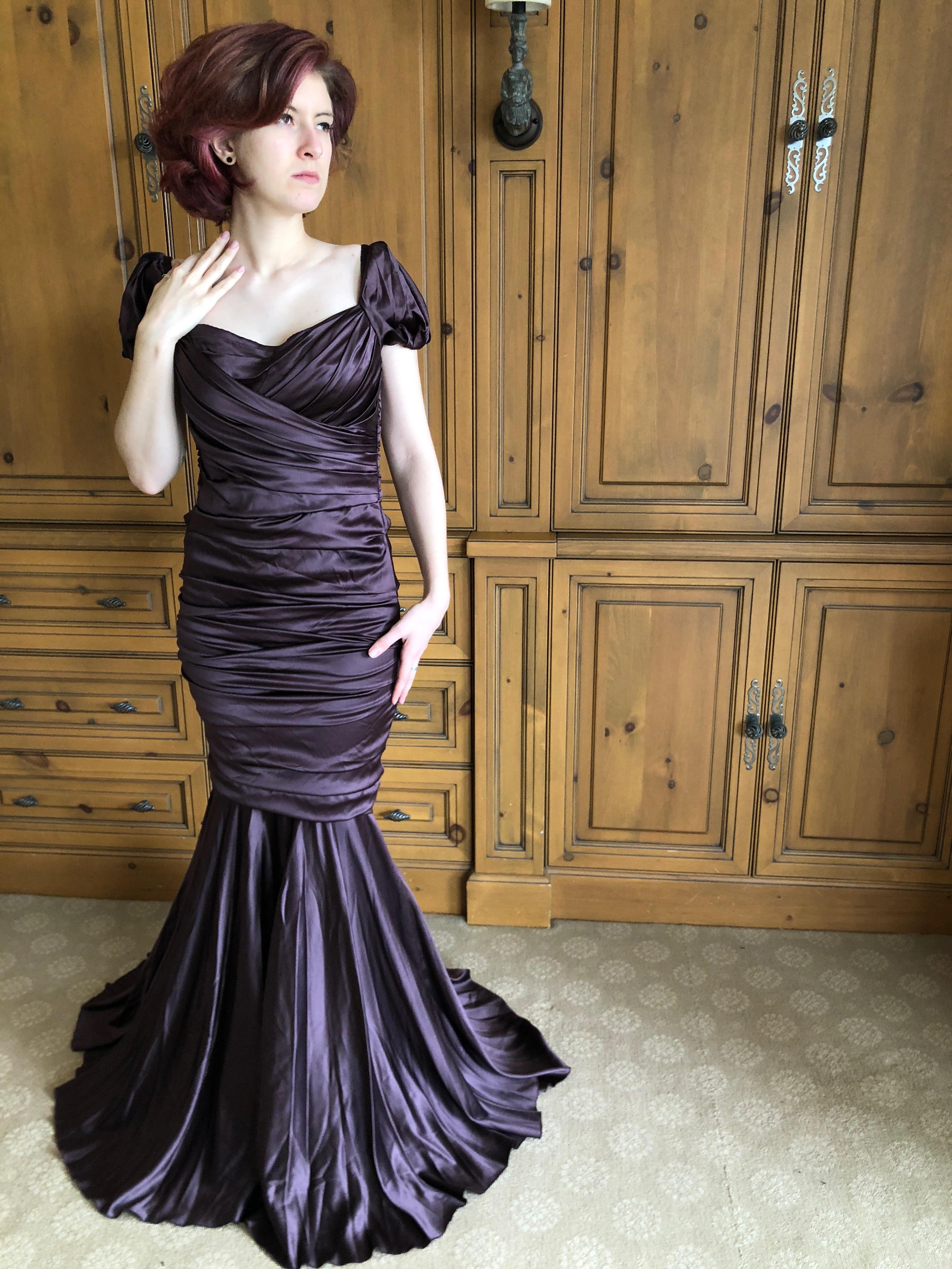 Dolce & Gabbana Vintage Purple Silk Ruched Evening Dress For Sale 14