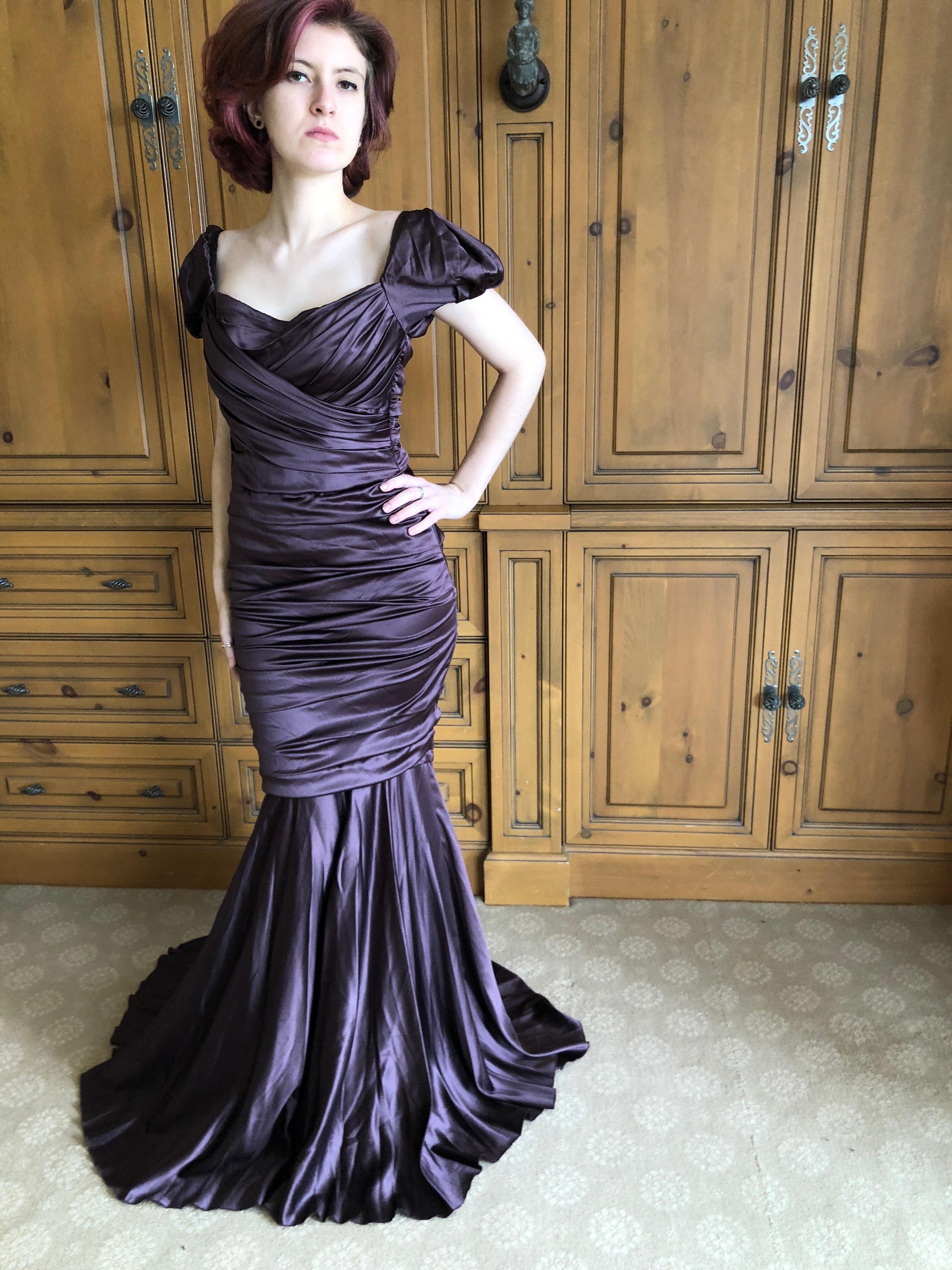 Dolce & Gabbana Vintage Purple Silk Ruched Evening Dress For Sale 15