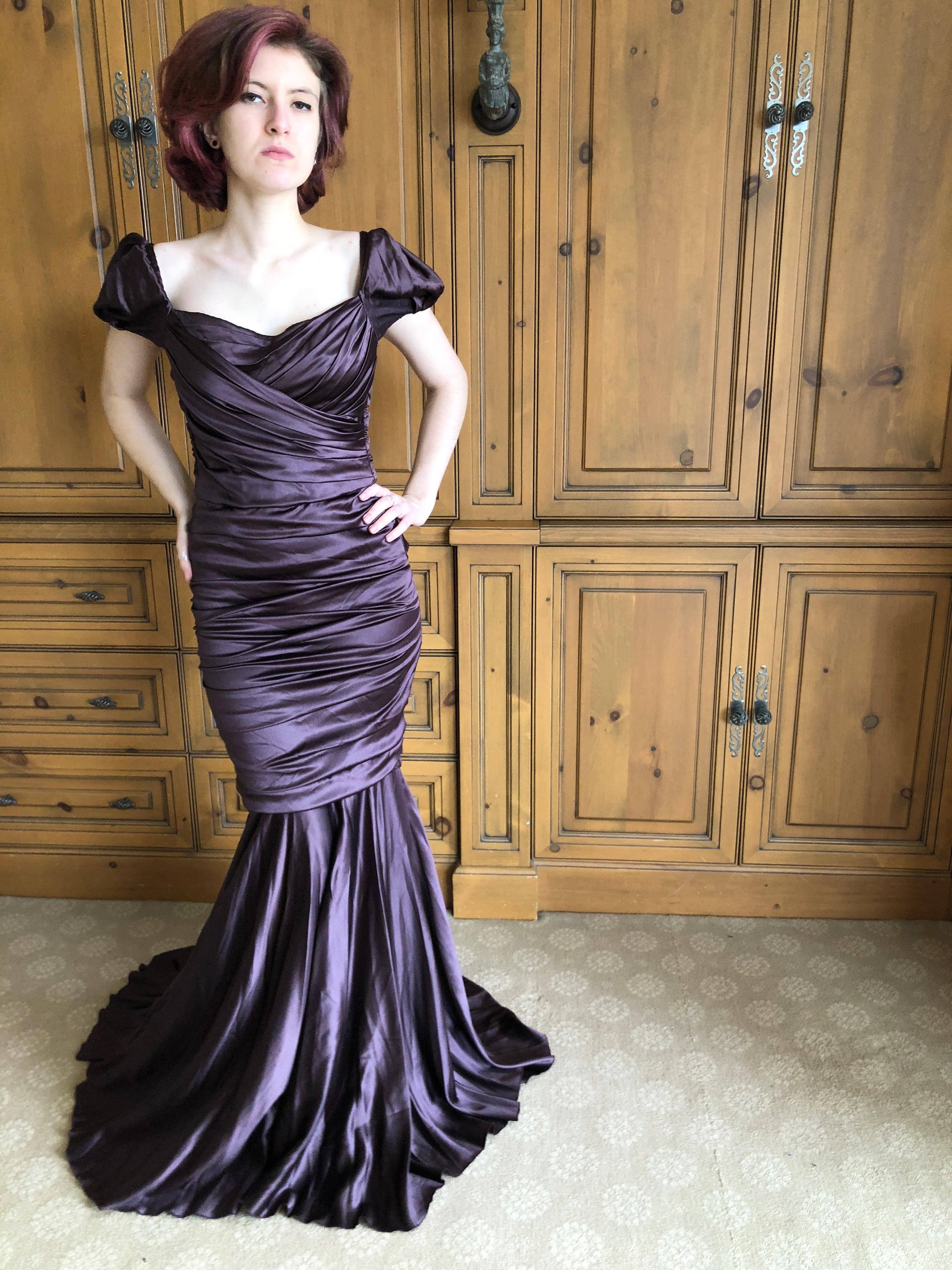 Dolce & Gabbana Vintage Purple Ruched Evening Dress.
Silk with a built in corset

Size 42
Bust 36