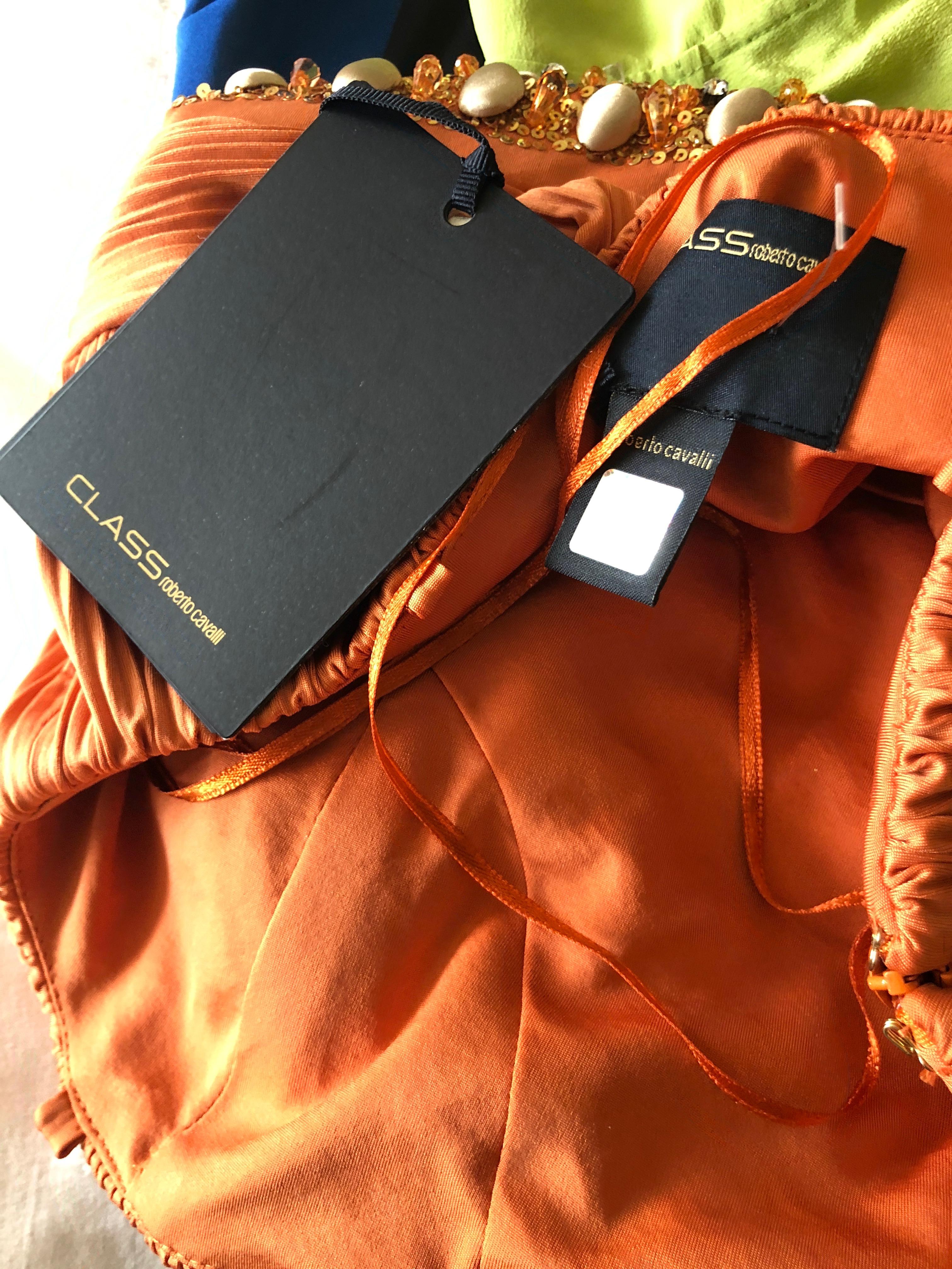 Roberto Cavalli 90's Orange Embellished Silk Evening Dress for Class Cavalli NWT For Sale 8