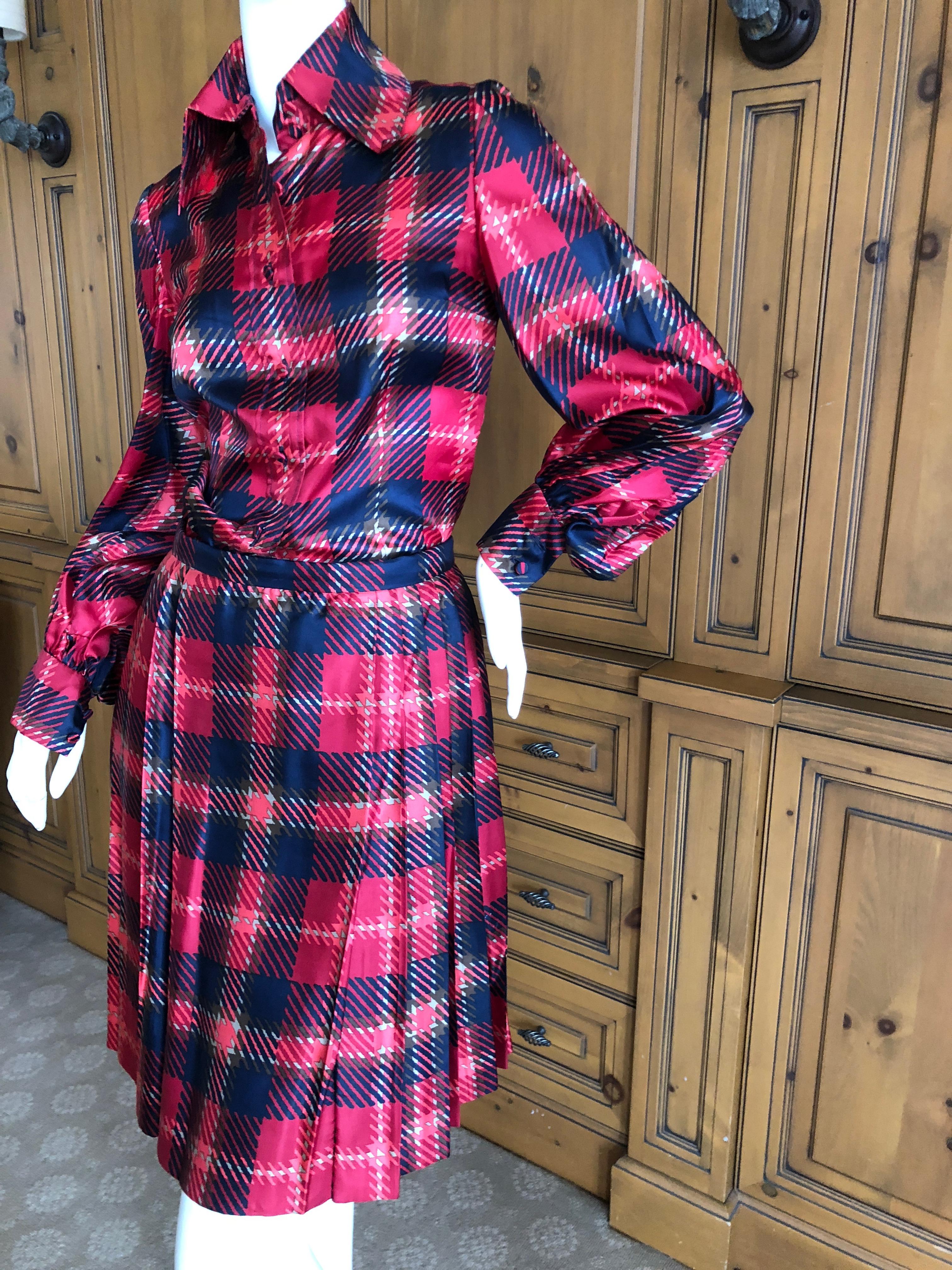 Cardinali Plaid Silk Three Piece Skirt Suit with Jacket Fall 1972 In Good Condition For Sale In Cloverdale, CA