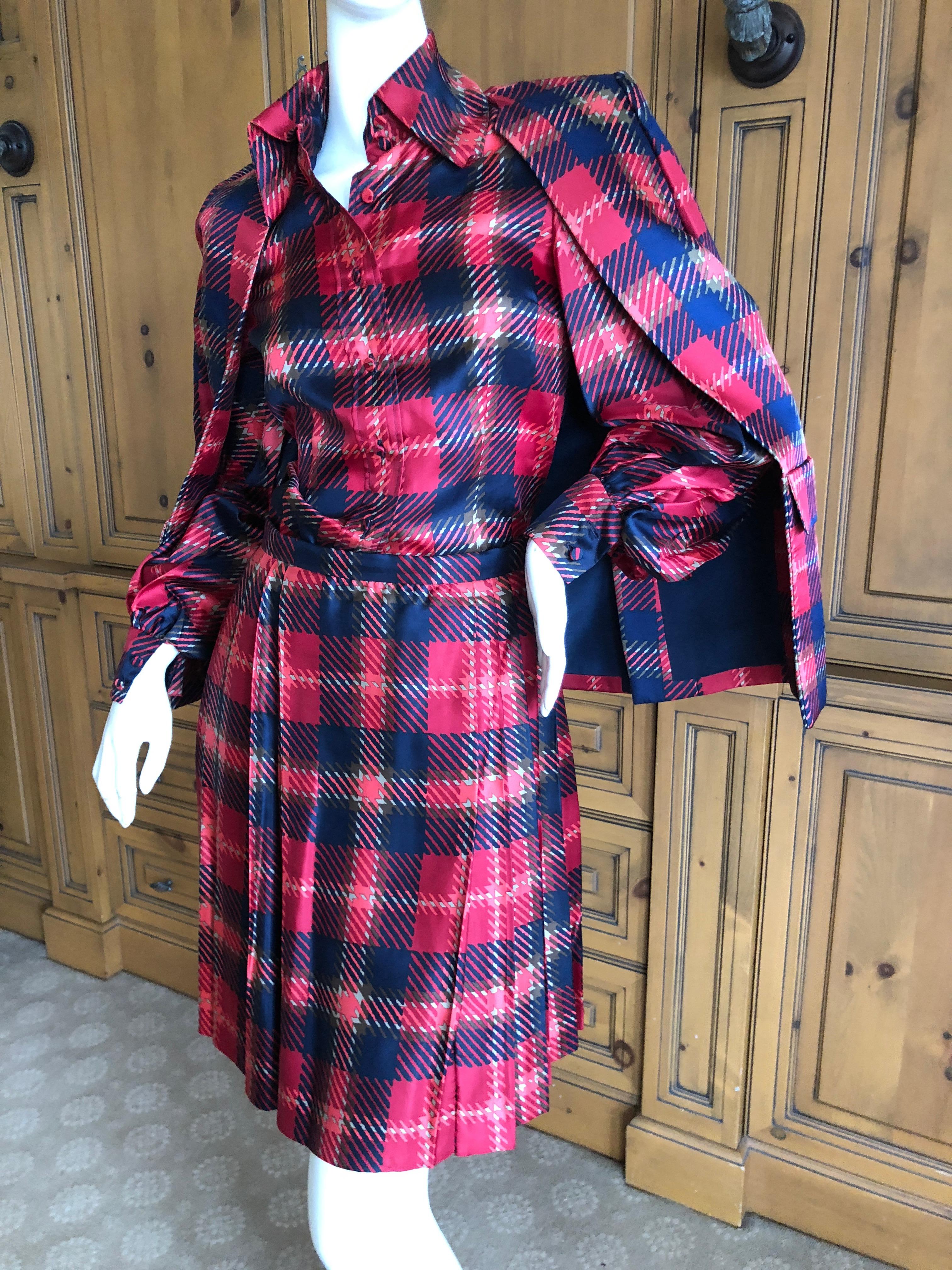 Cardinali Plaid Silk Three Piece Skirt Suit with Jacket Fall 1972 For Sale 1