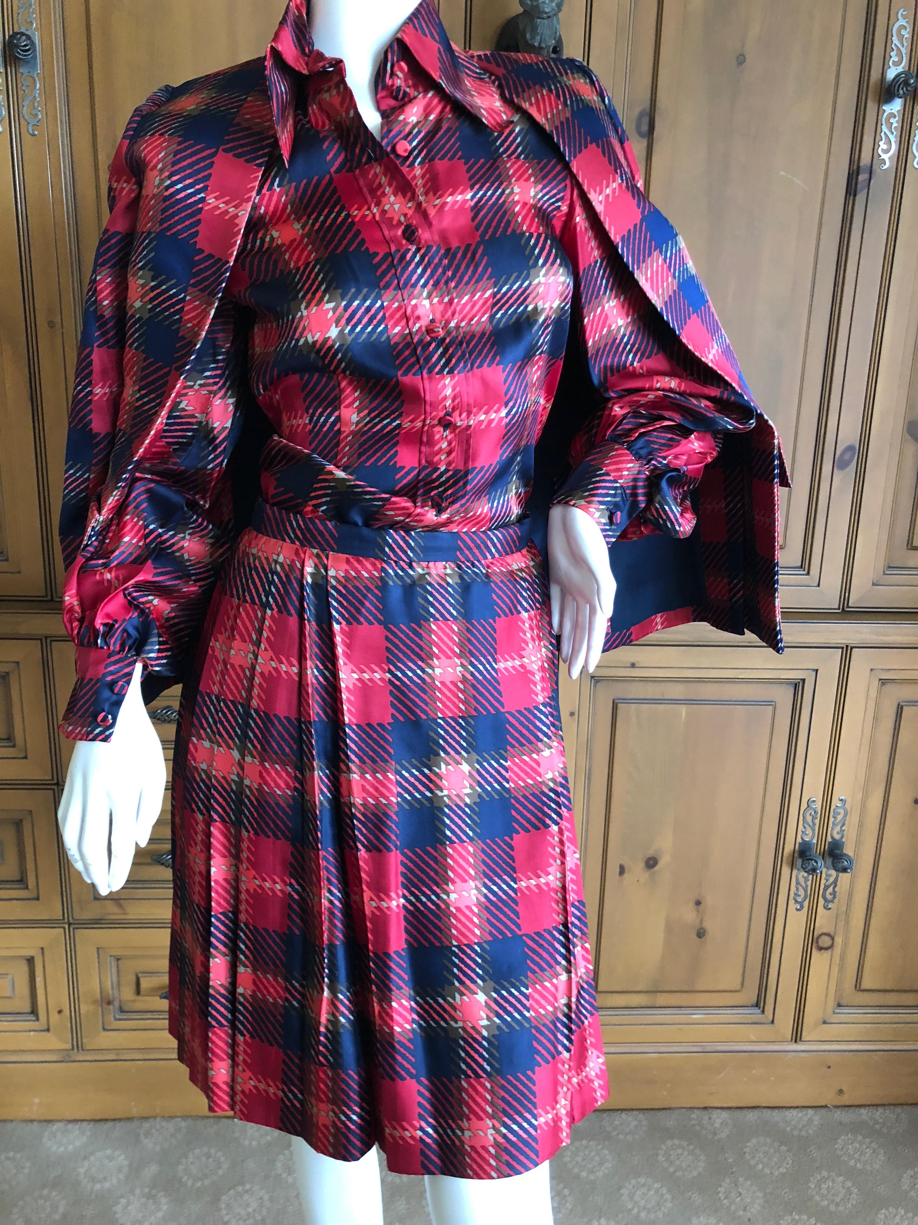 Cardinali Plaid Silk Three Piece Skirt Suit with Jacket Fall 1972 For Sale 2