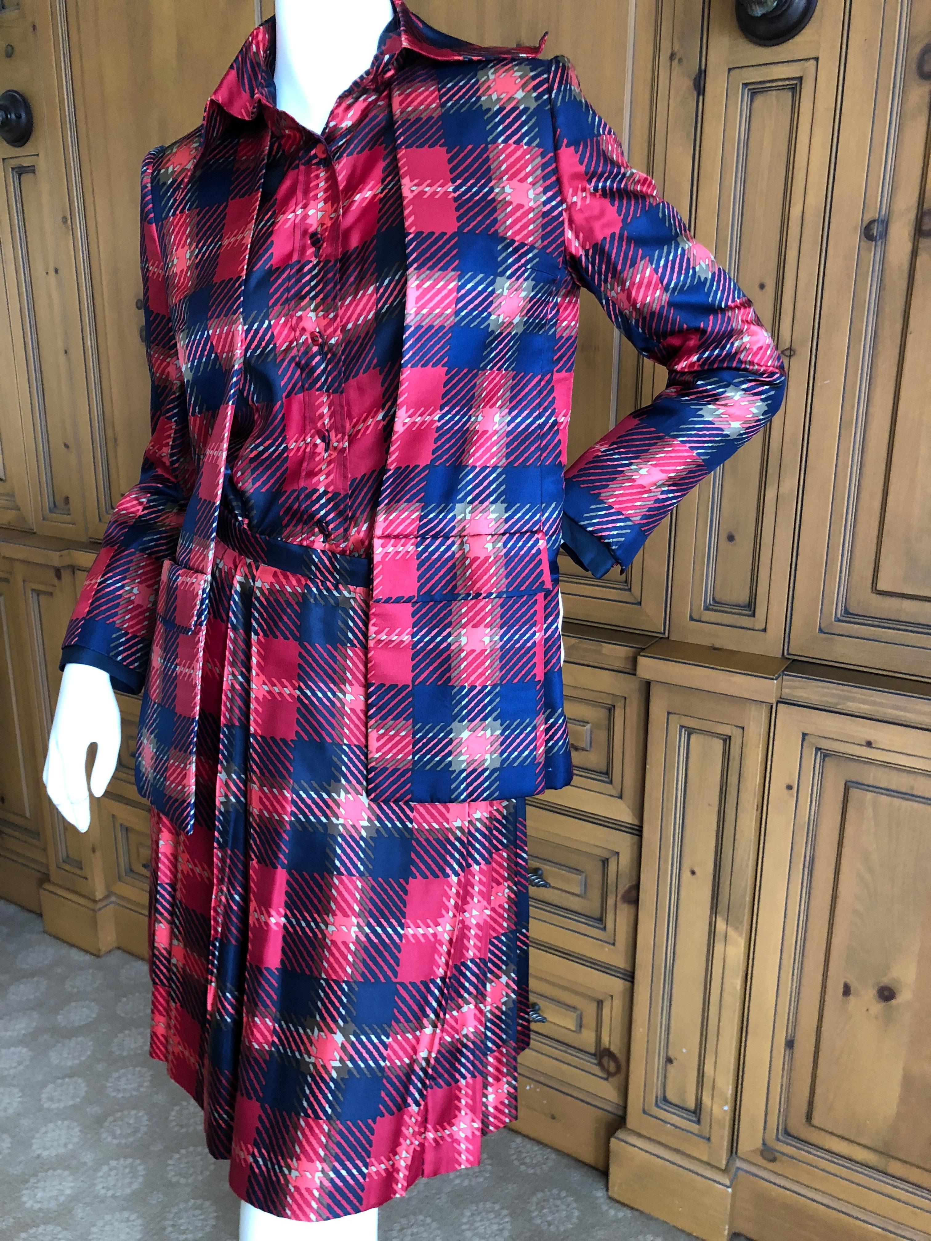 Cardinali Plaid Silk Three Piece Skirt Suit with Jacket Fall 1972 For Sale 3
