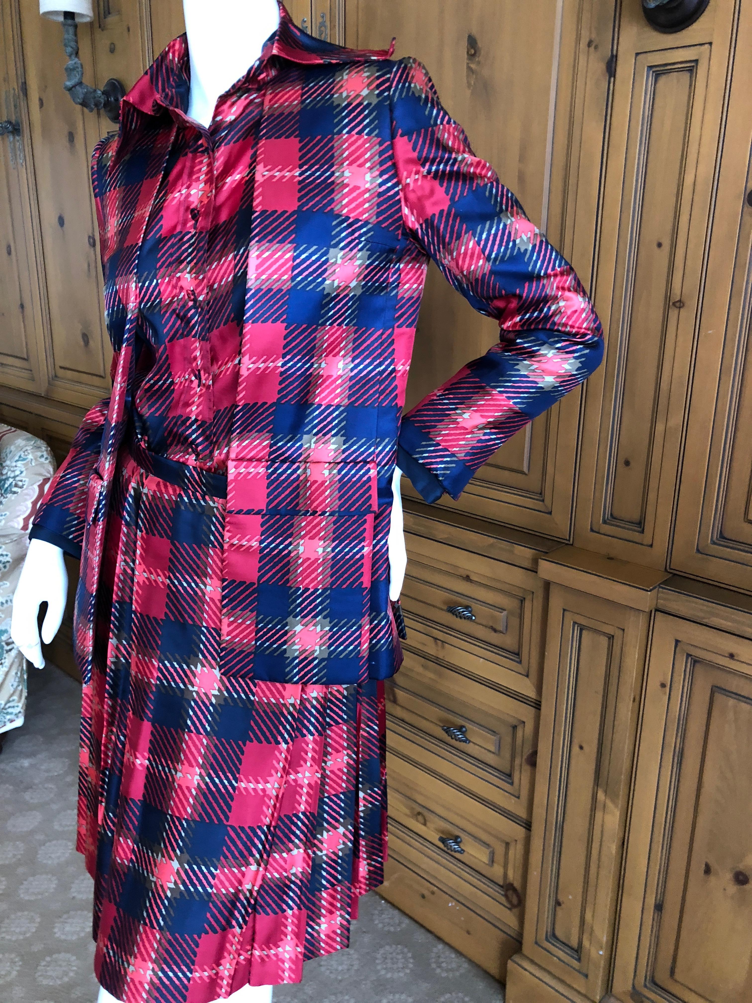 Cardinali Plaid Silk Three Piece Skirt Suit with Jacket Fall 1972 For Sale 4