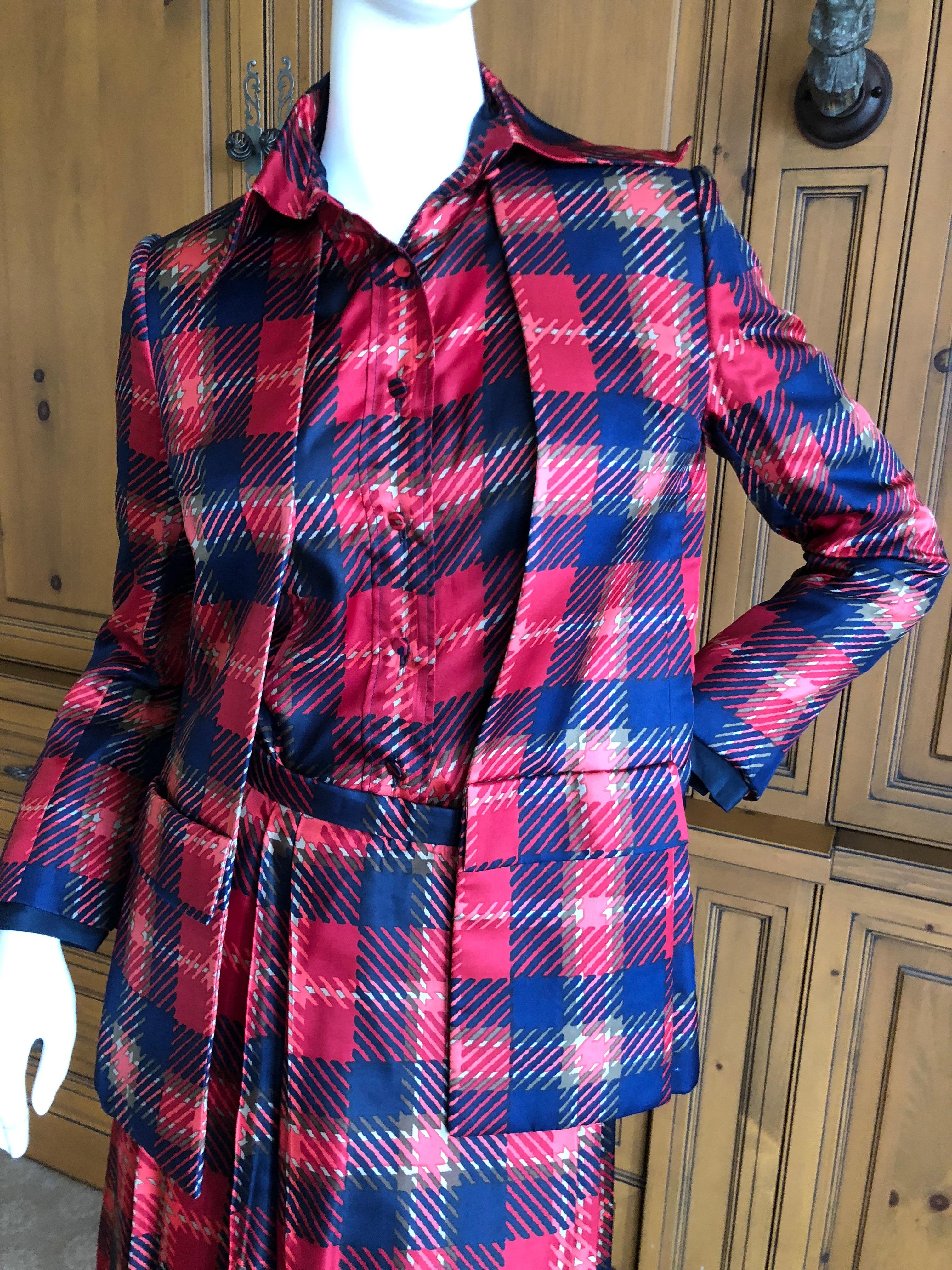 Cardinali Plaid Silk Three Piece Skirt Suit with Jacket Fall 1972 For Sale 5