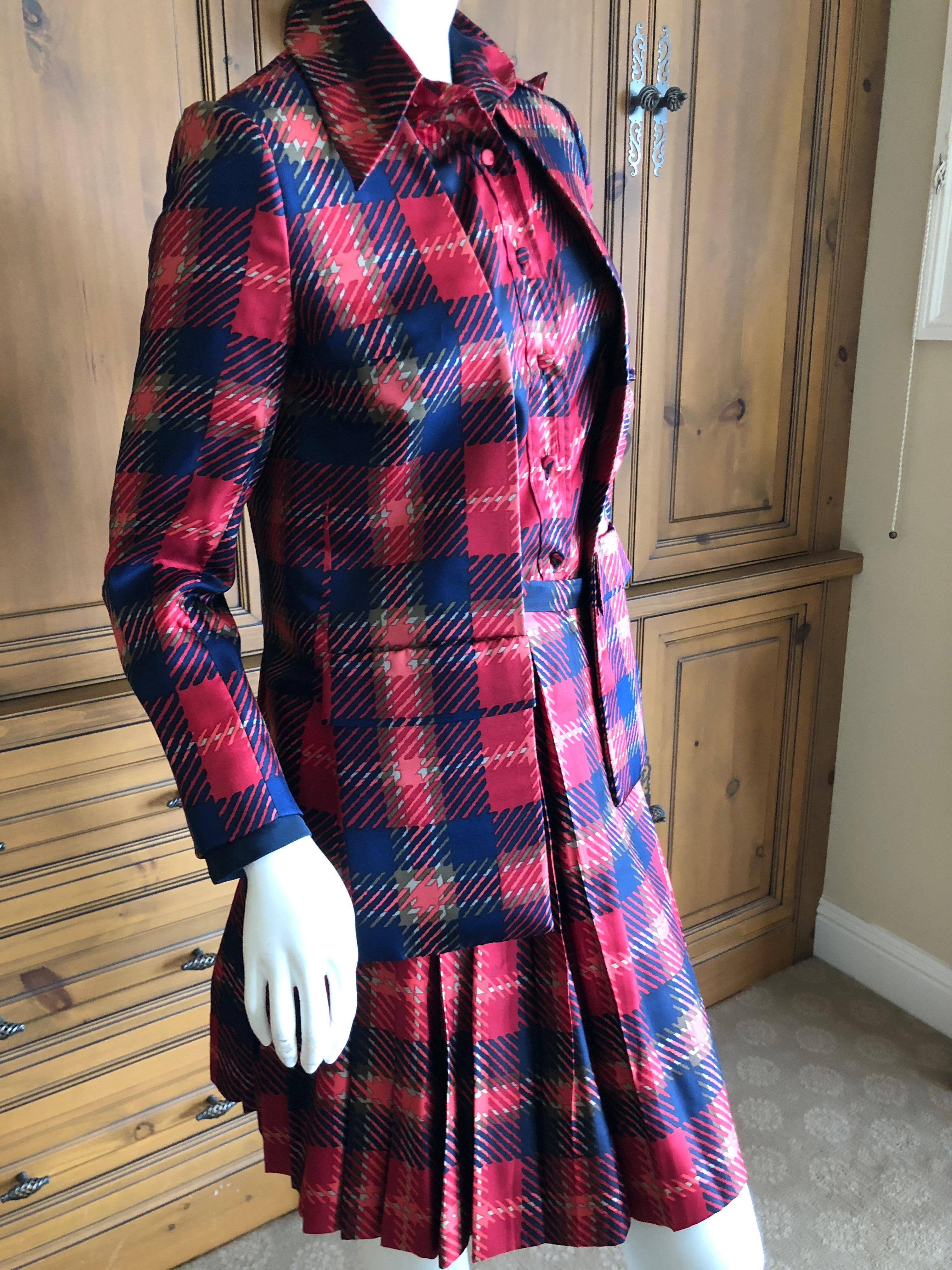 Cardinali Plaid Silk Three Piece Skirt Suit with Jacket Fall 1972 For Sale 6