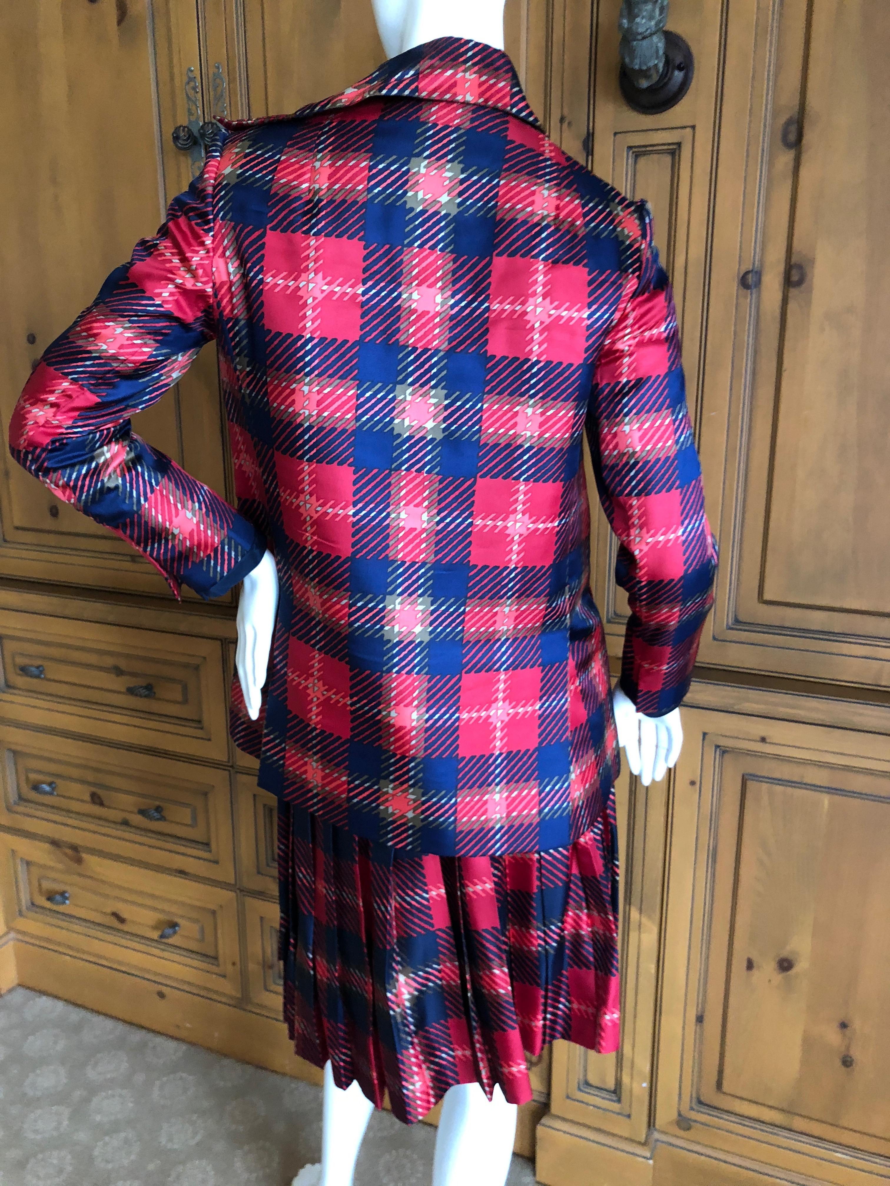 Cardinali Plaid Silk Three Piece Skirt Suit with Jacket Fall 1972 For Sale 8