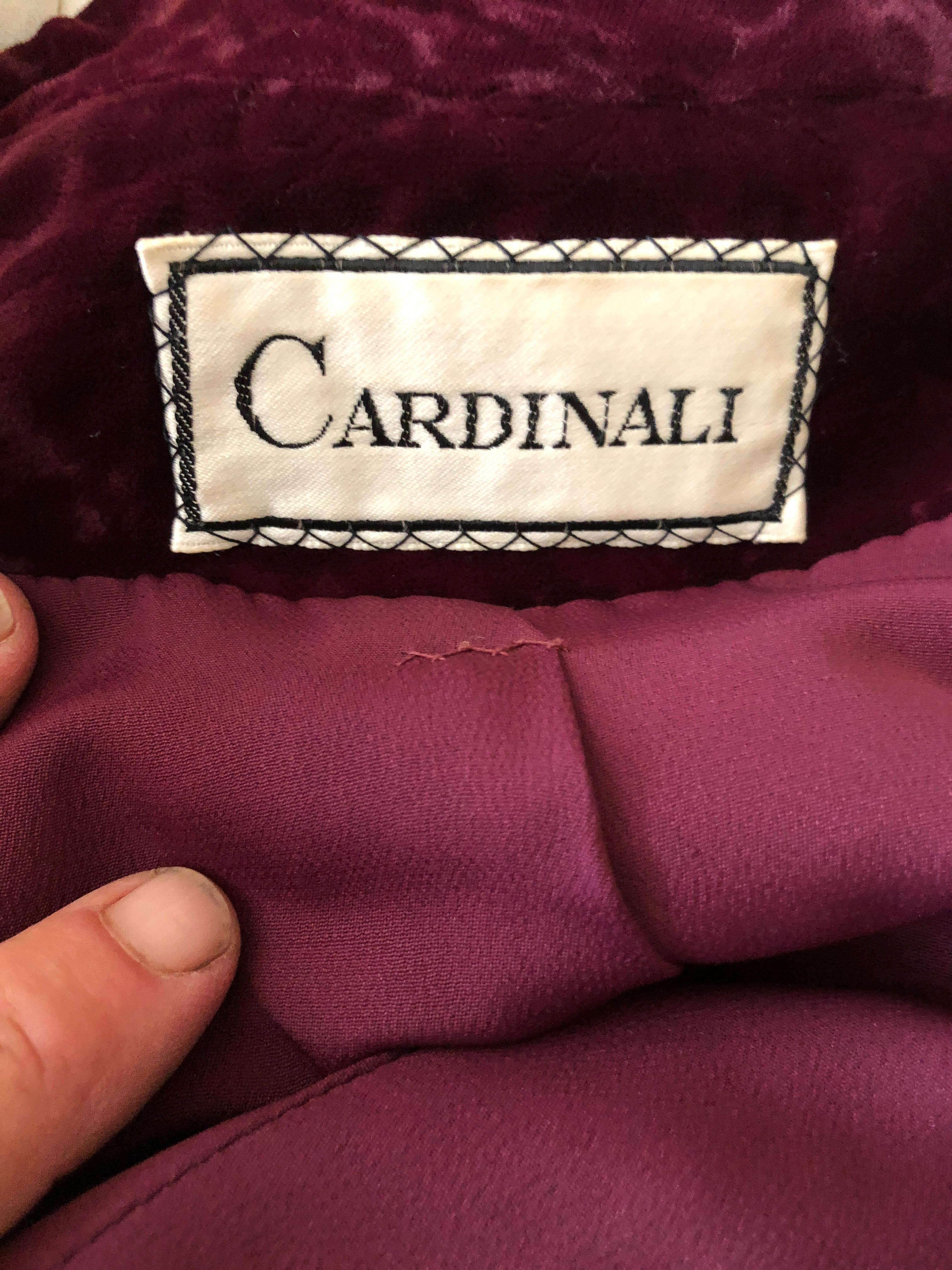 Cardinali Purple Silk Devore Velvet Three Piece Skirt Suit with Jacket Fall 1972 In Good Condition For Sale In Cloverdale, CA