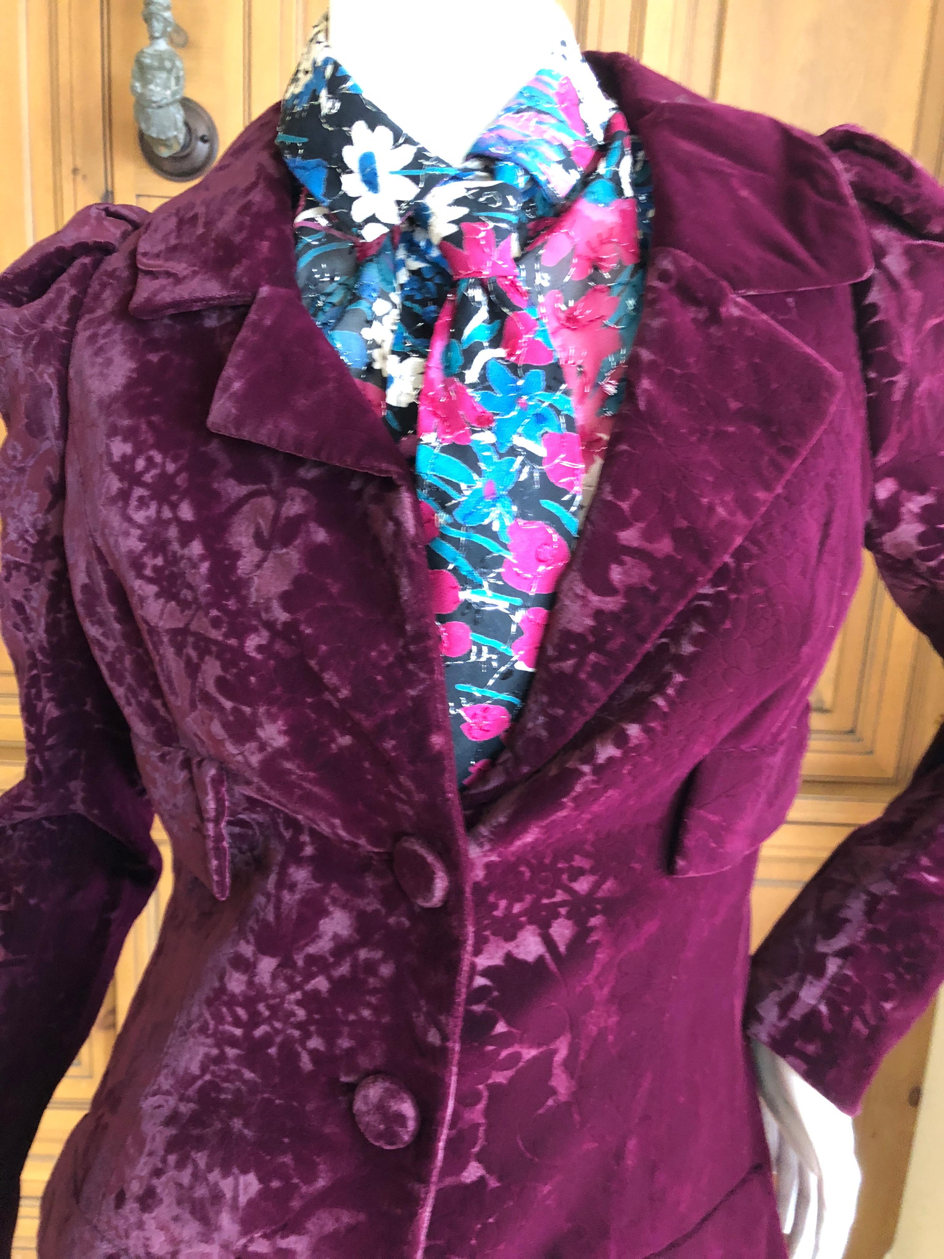 Cardinali Purple Silk Devore Velvet Three Piece Skirt Suit with Jacket Fall 1972 For Sale 4