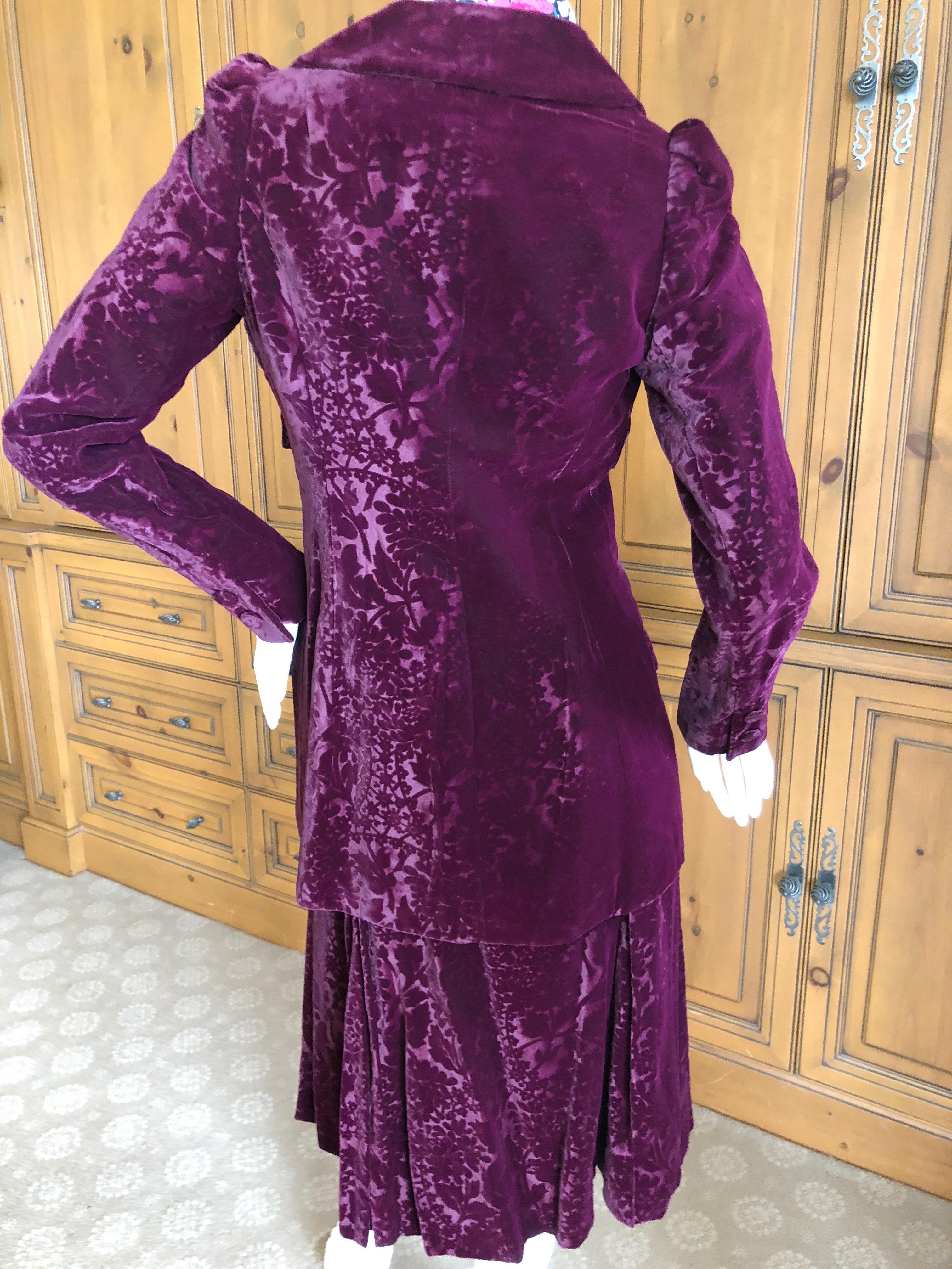 Cardinali Purple Silk Devore Velvet Three Piece Skirt Suit with Jacket Fall 1972 For Sale 5