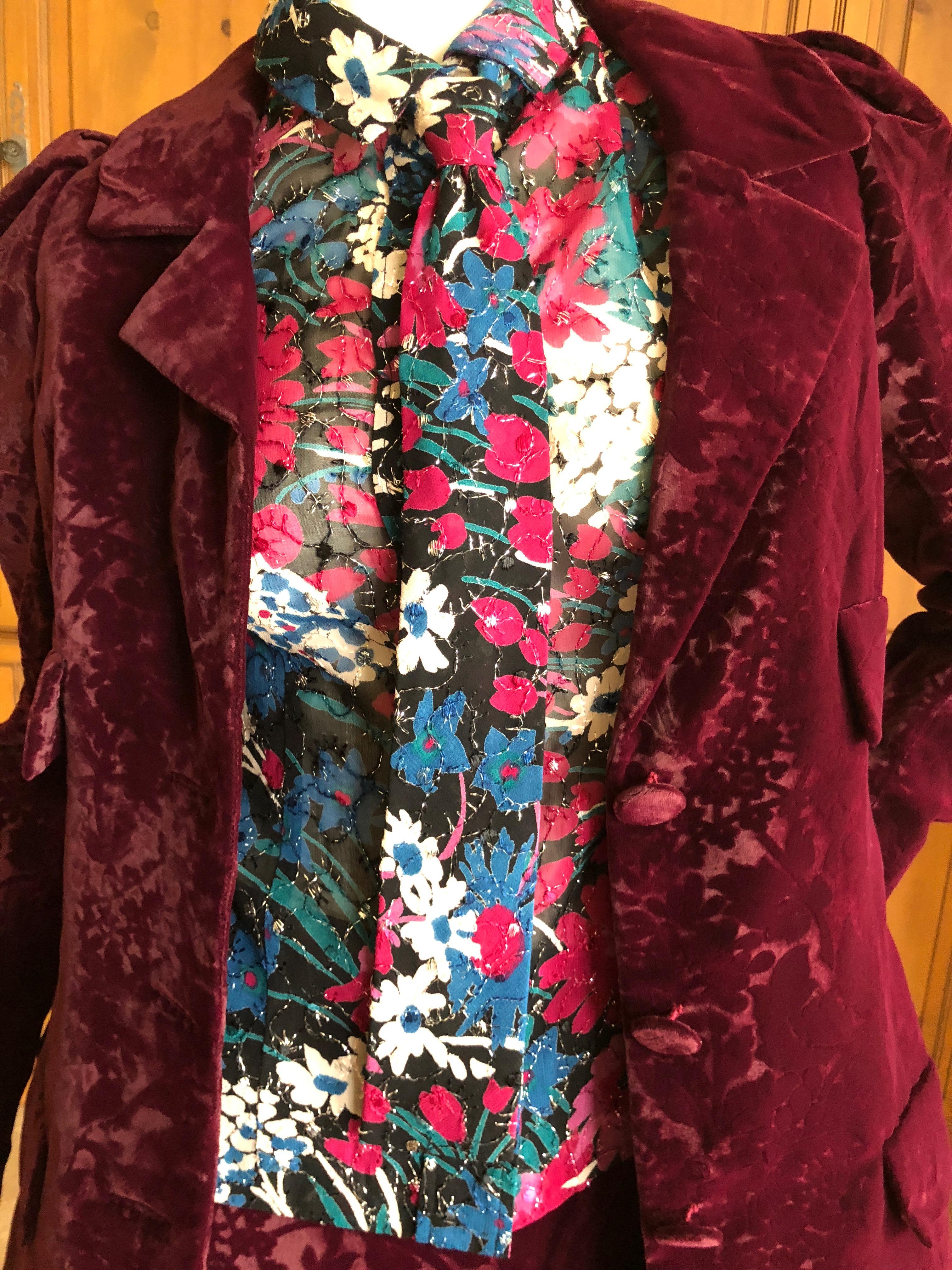 Cardinali Purple Silk Devore Velvet Three Piece Skirt Suit with Jacket Fall 1972 For Sale 6