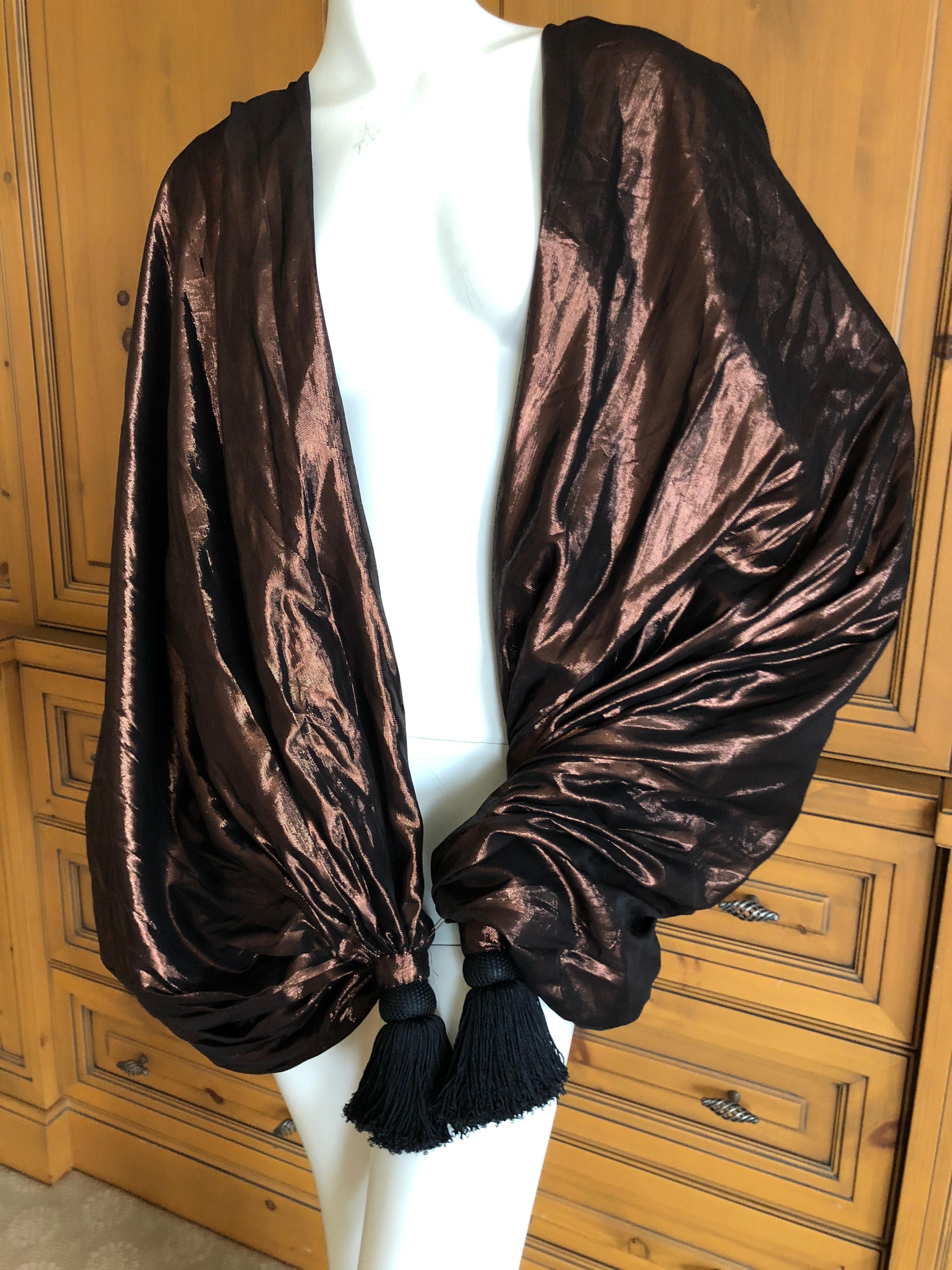 Cardinali Huge Bronze Stripe Silk Wrap Shawl with Tassels Fall 1973 In Excellent Condition For Sale In Cloverdale, CA