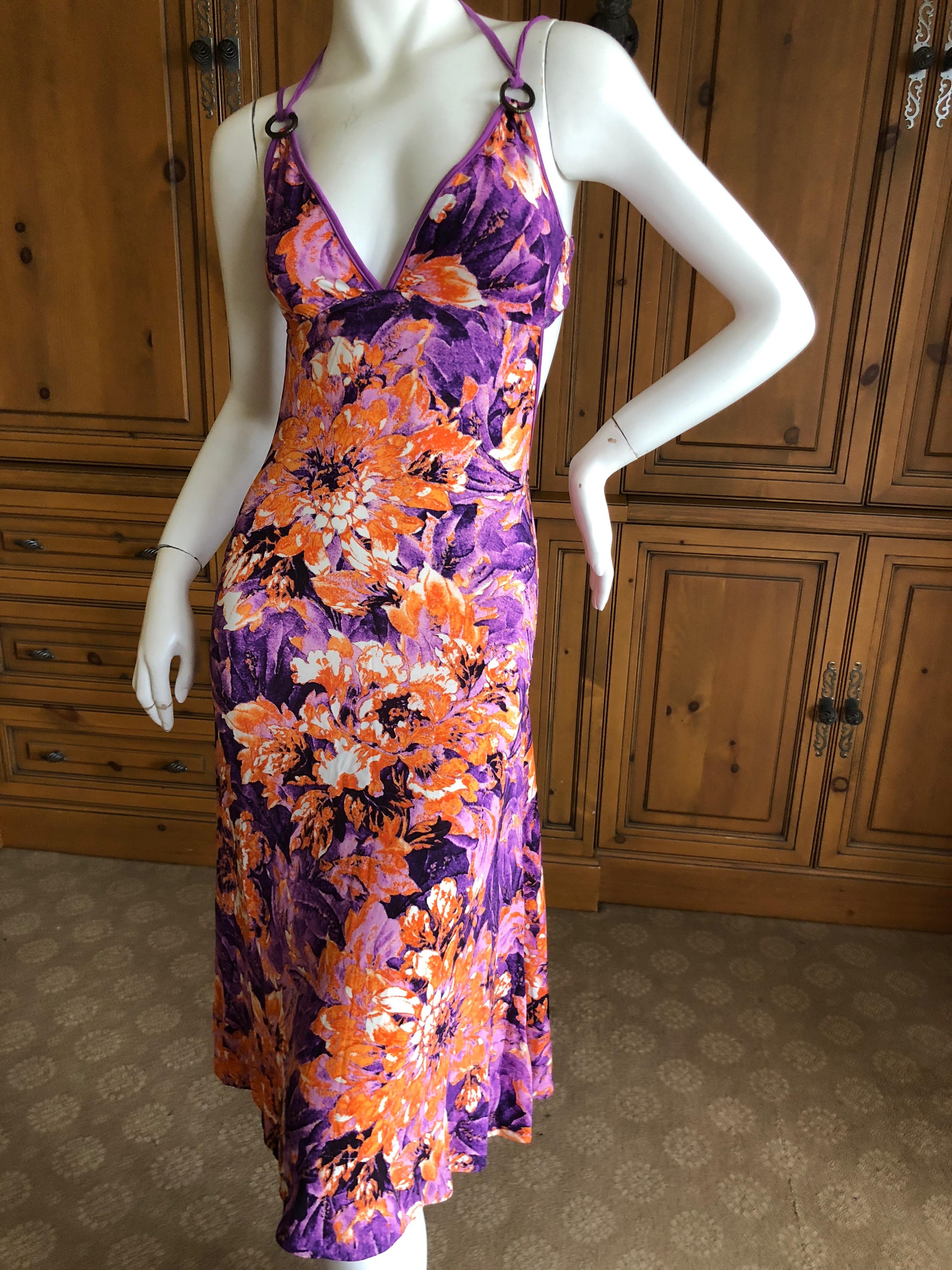 Roberto Cavalli Just Cavalli Vintage Floral Cross Back Dress In Excellent Condition For Sale In Cloverdale, CA