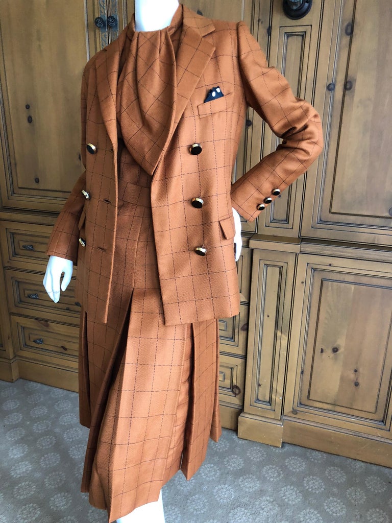Cardinali Burnt Orange Silk Dress Suit with Jacket and Belt, Fall 1972