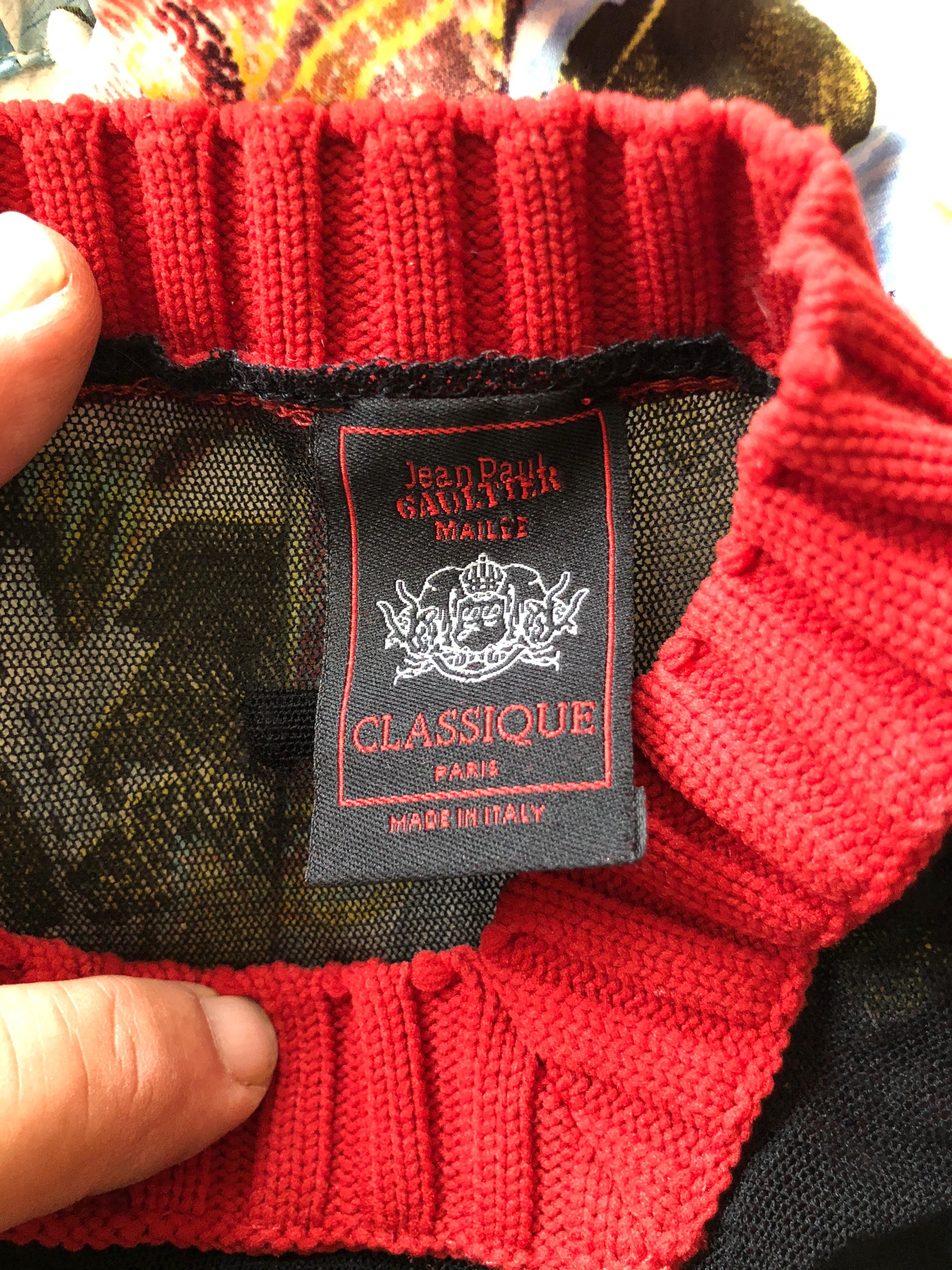 Jean Paul Gaultier Classique 1998 Sheer Velvet Stripe Sailor Shirt w Knit Detail For Sale 1