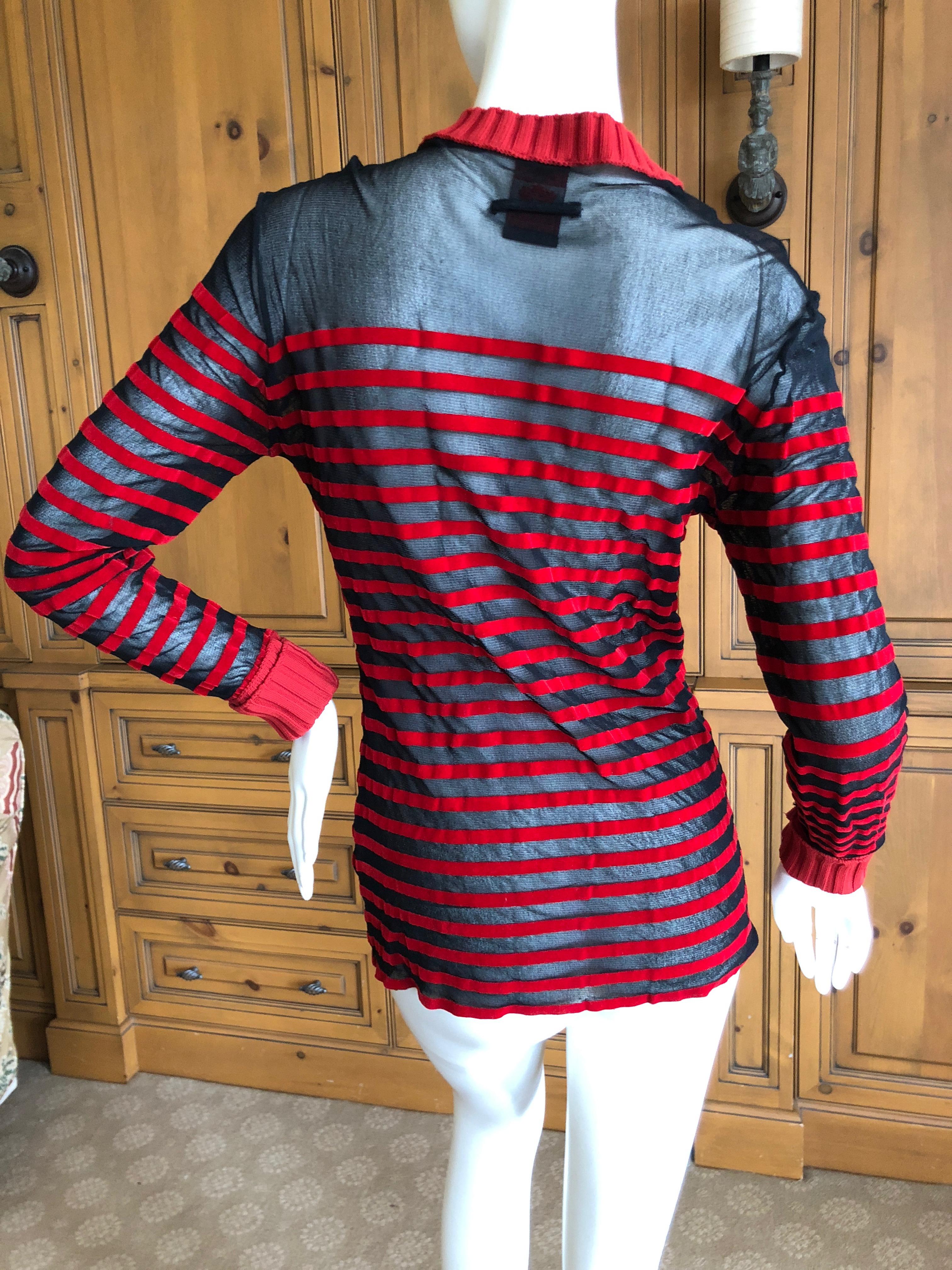Women's Jean Paul Gaultier Classique 1998 Sheer Velvet Stripe Sailor Shirt w Knit Detail For Sale