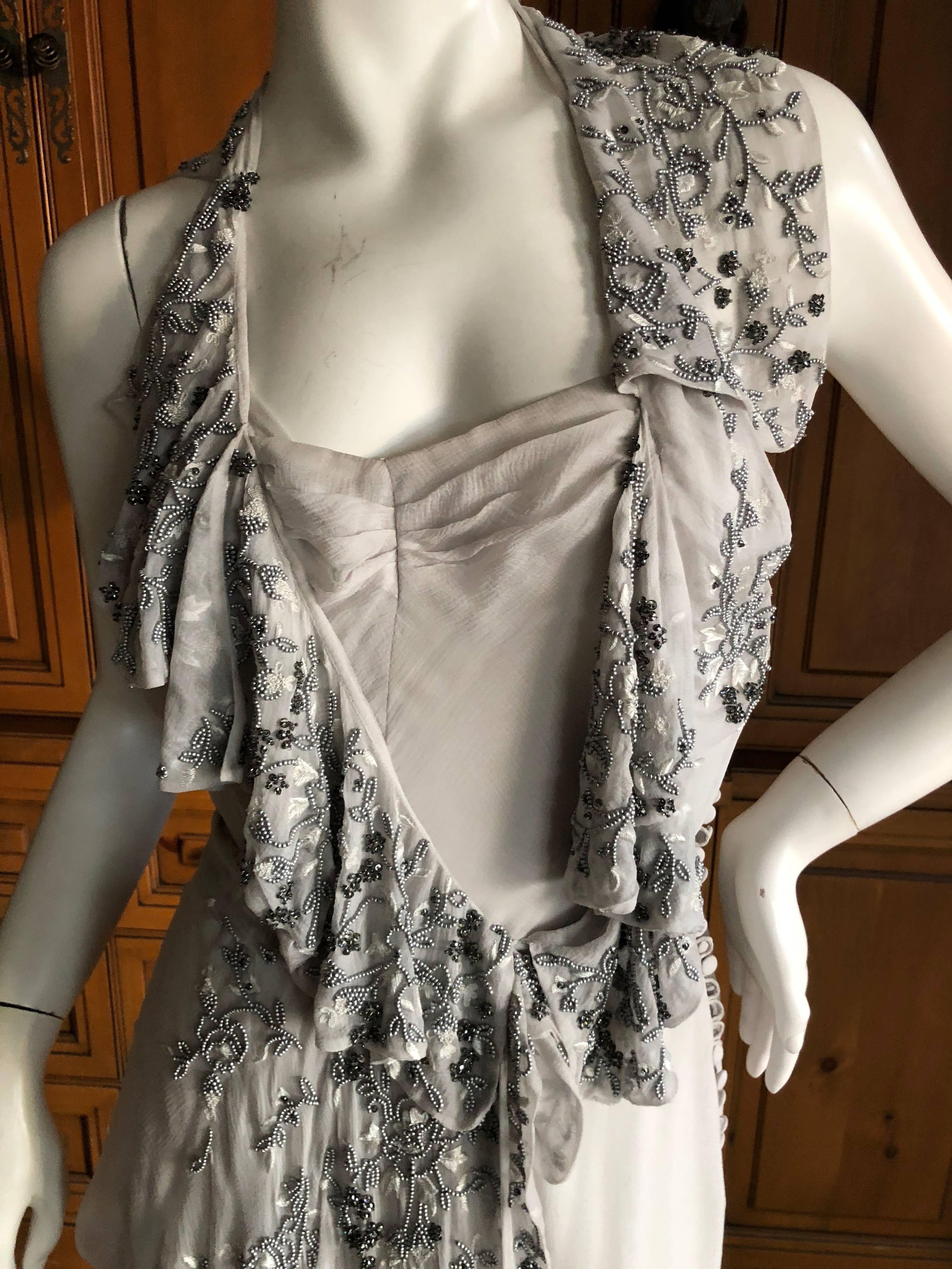 Christian Dior by John Galliano Dove Gray Evening Dress with Lesage Bead Flowers In Excellent Condition For Sale In Cloverdale, CA