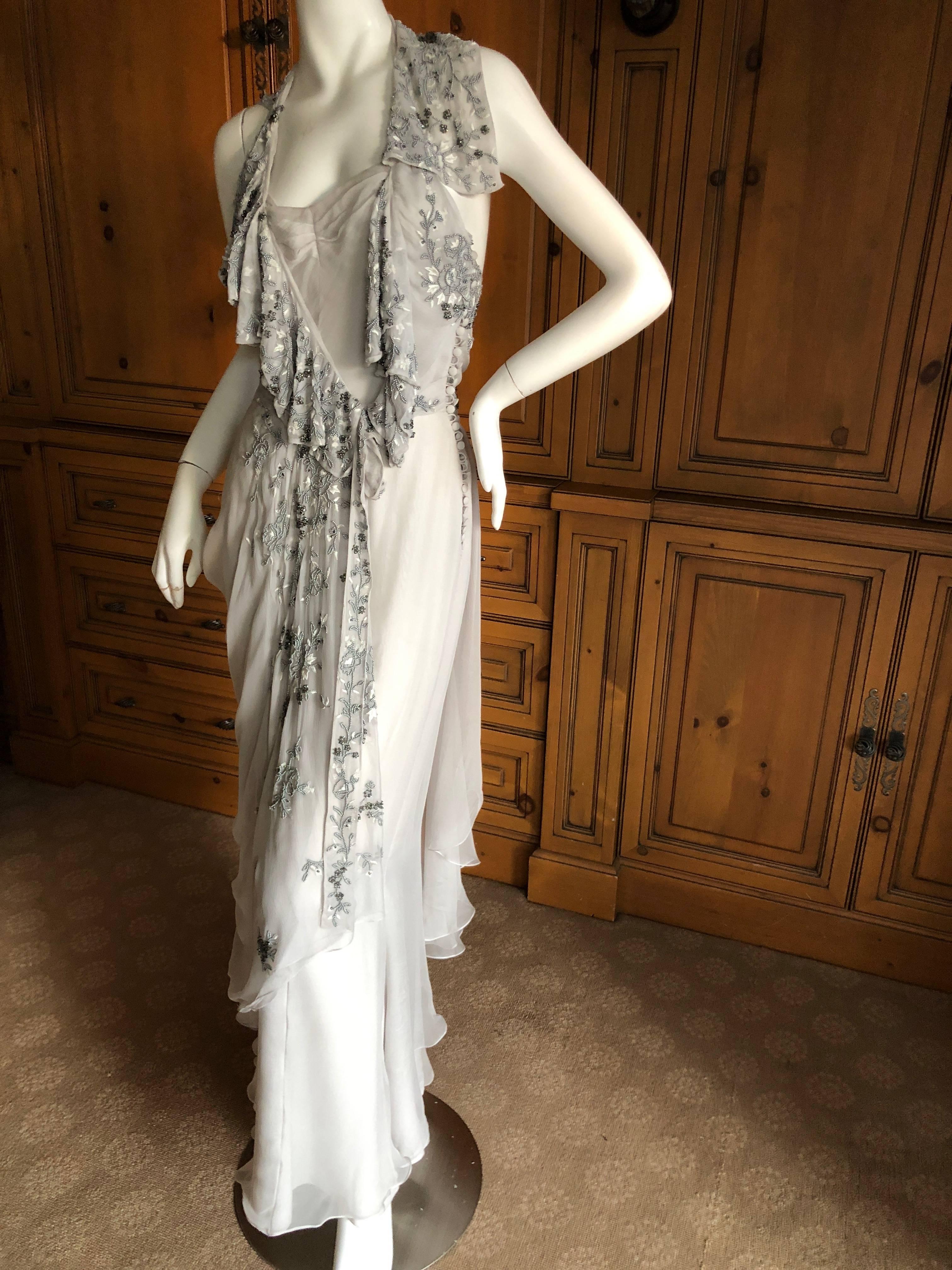 Women's Christian Dior by John Galliano Dove Gray Evening Dress with Lesage Bead Flowers For Sale