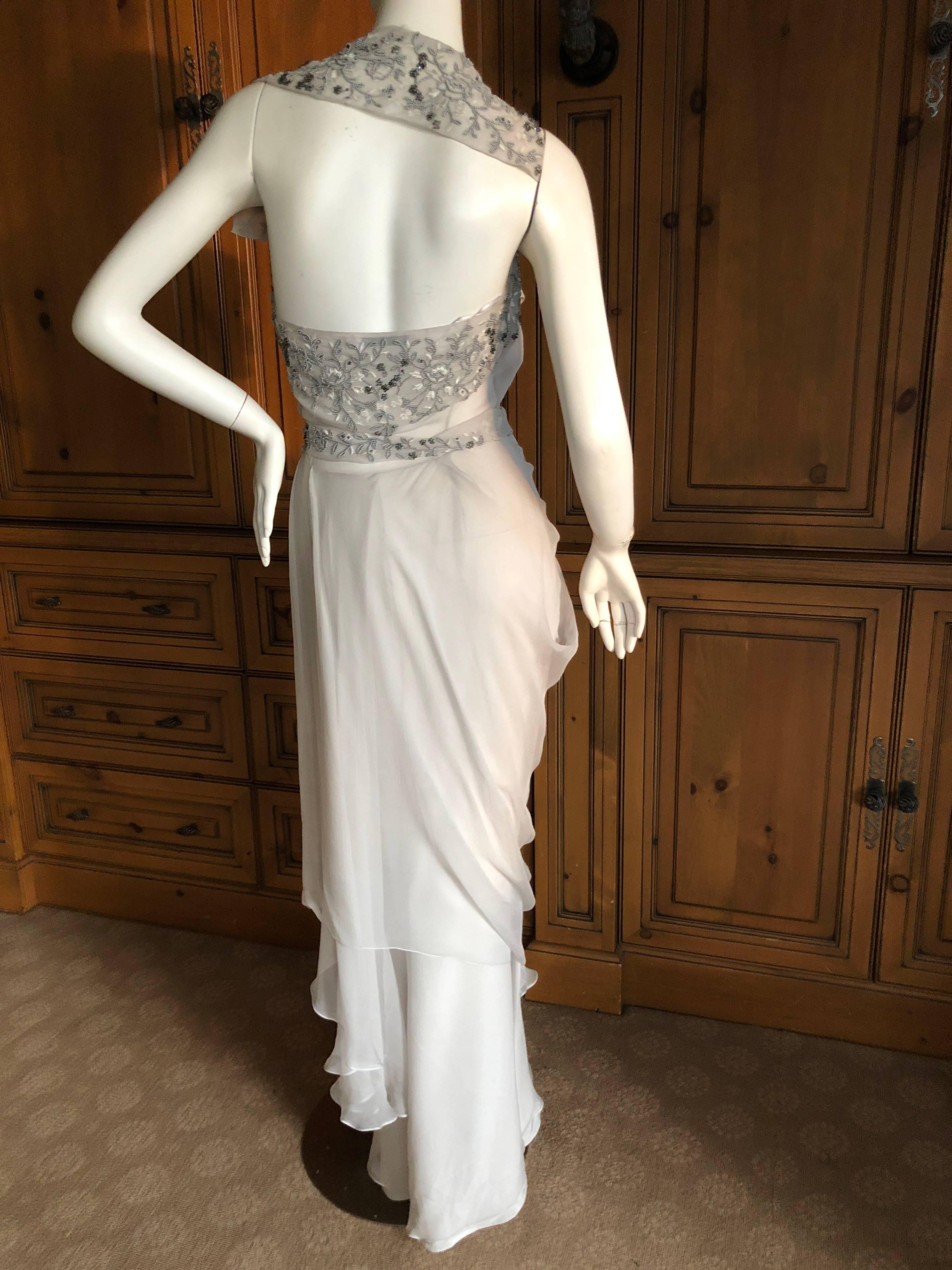 Christian Dior by John Galliano Dove Gray Evening Dress with Lesage Bead Flowers For Sale 5