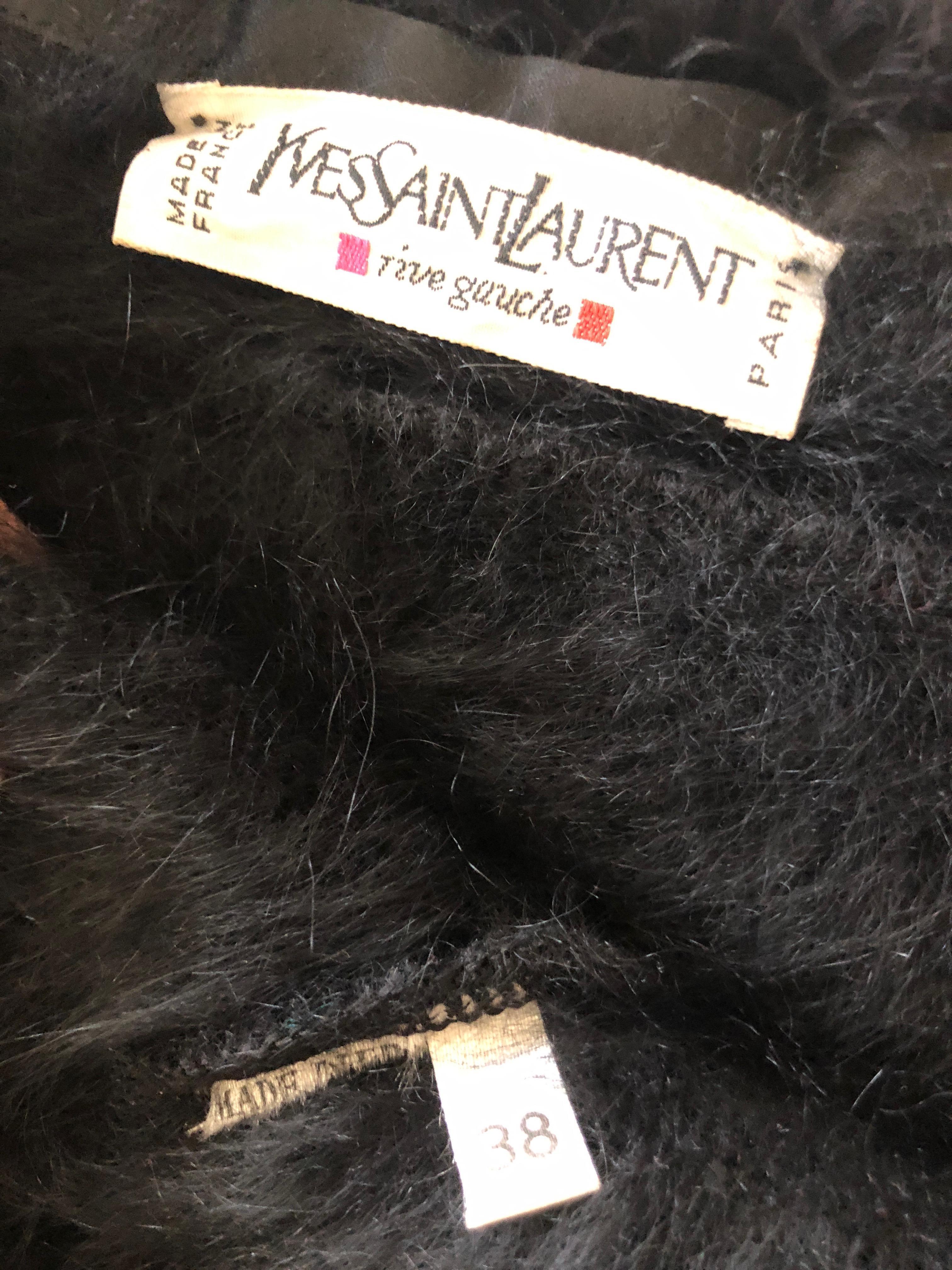 Yves Saint Laurent Rive Gauche 1970's Black Fuzzy Feather Trim Cardigan  Jacket For Sale 7