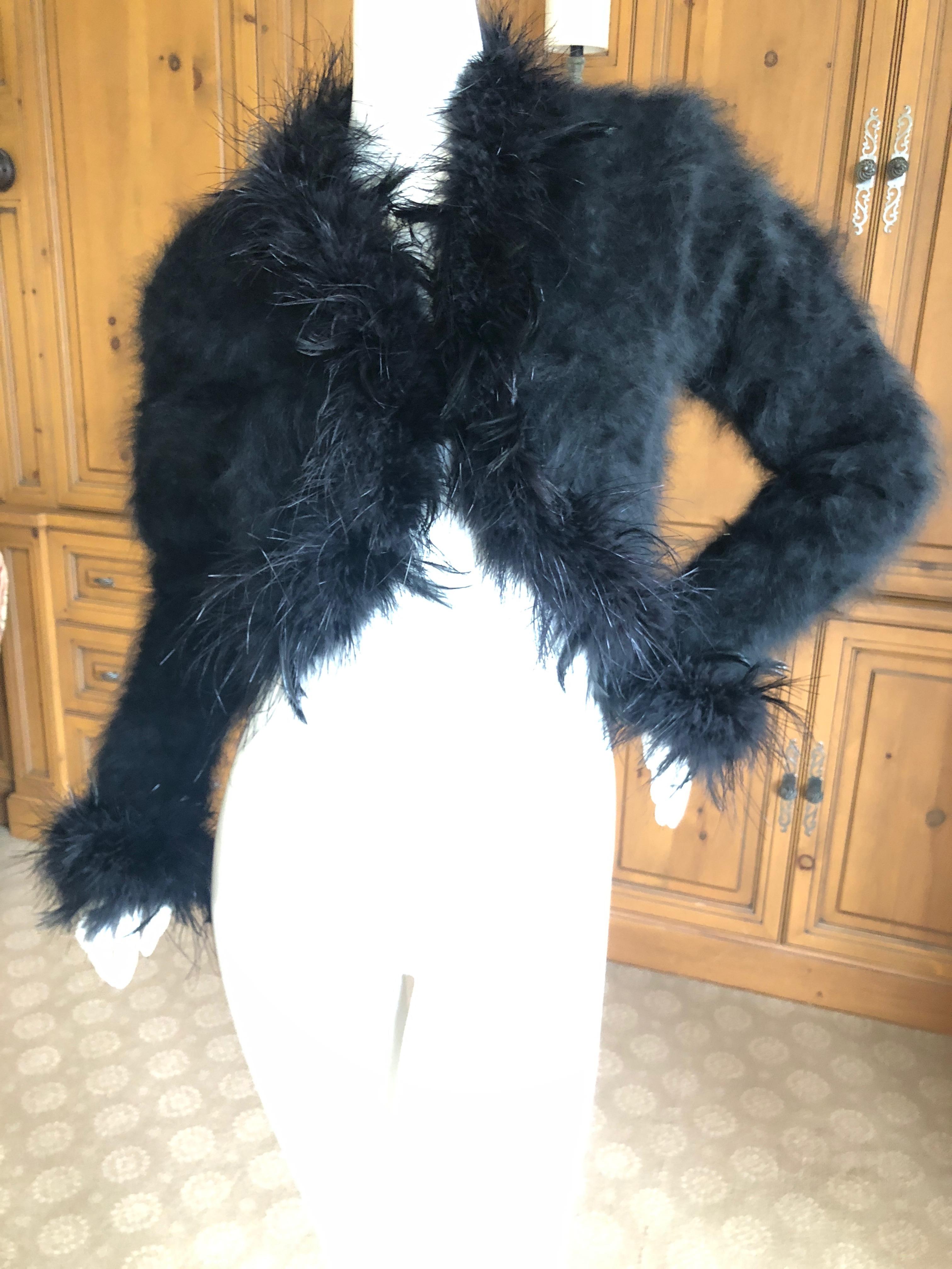 Yves Saint Laurent Rive Guache 1970's Black Fuzzy Mohair Feather Trim Jacket.
So chic, so soft.
 Size 36
 Bust 36