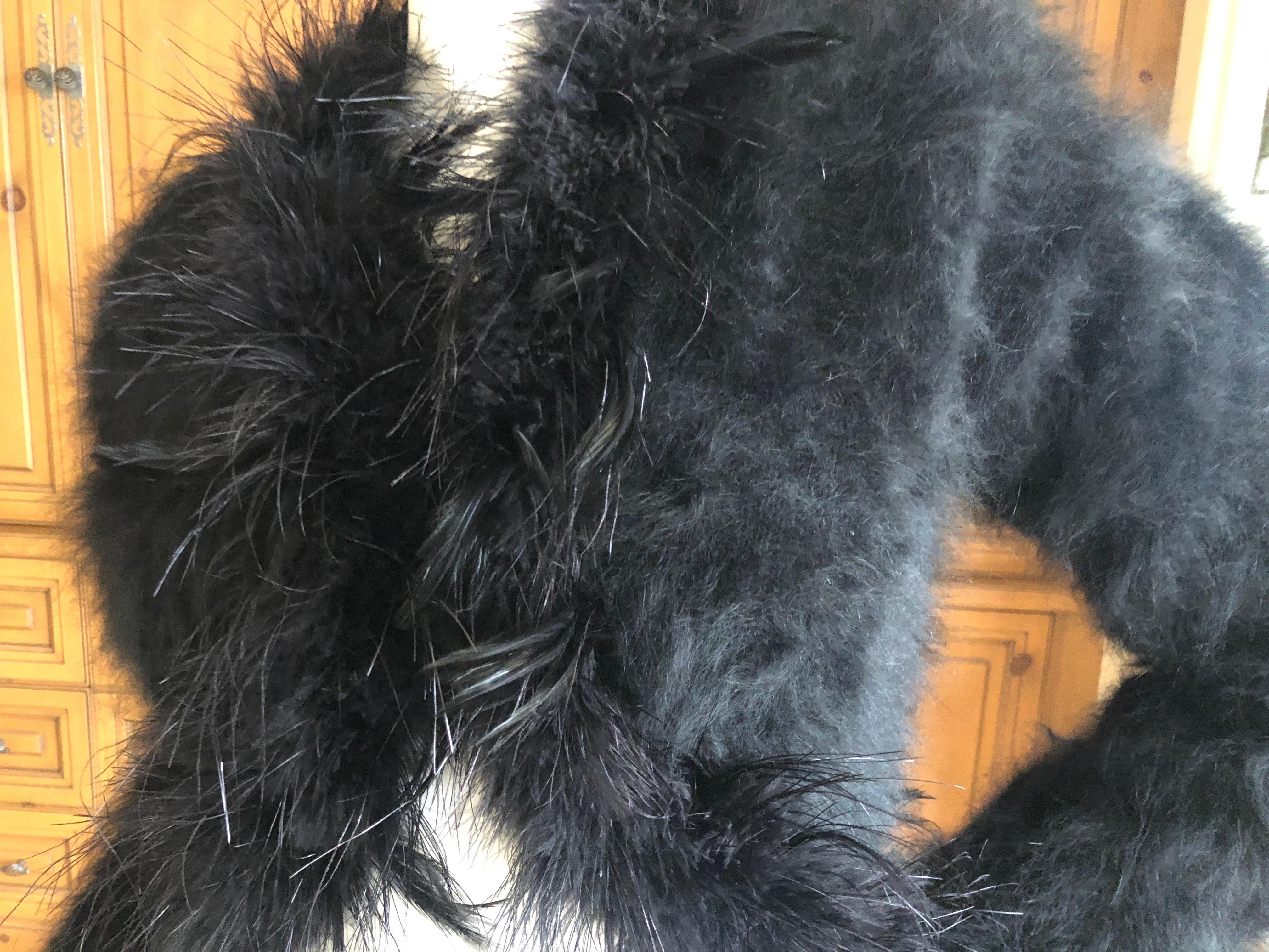 Yves Saint Laurent Rive Gauche 1970's Black Fuzzy Feather Trim Cardigan  Jacket In Excellent Condition For Sale In Cloverdale, CA