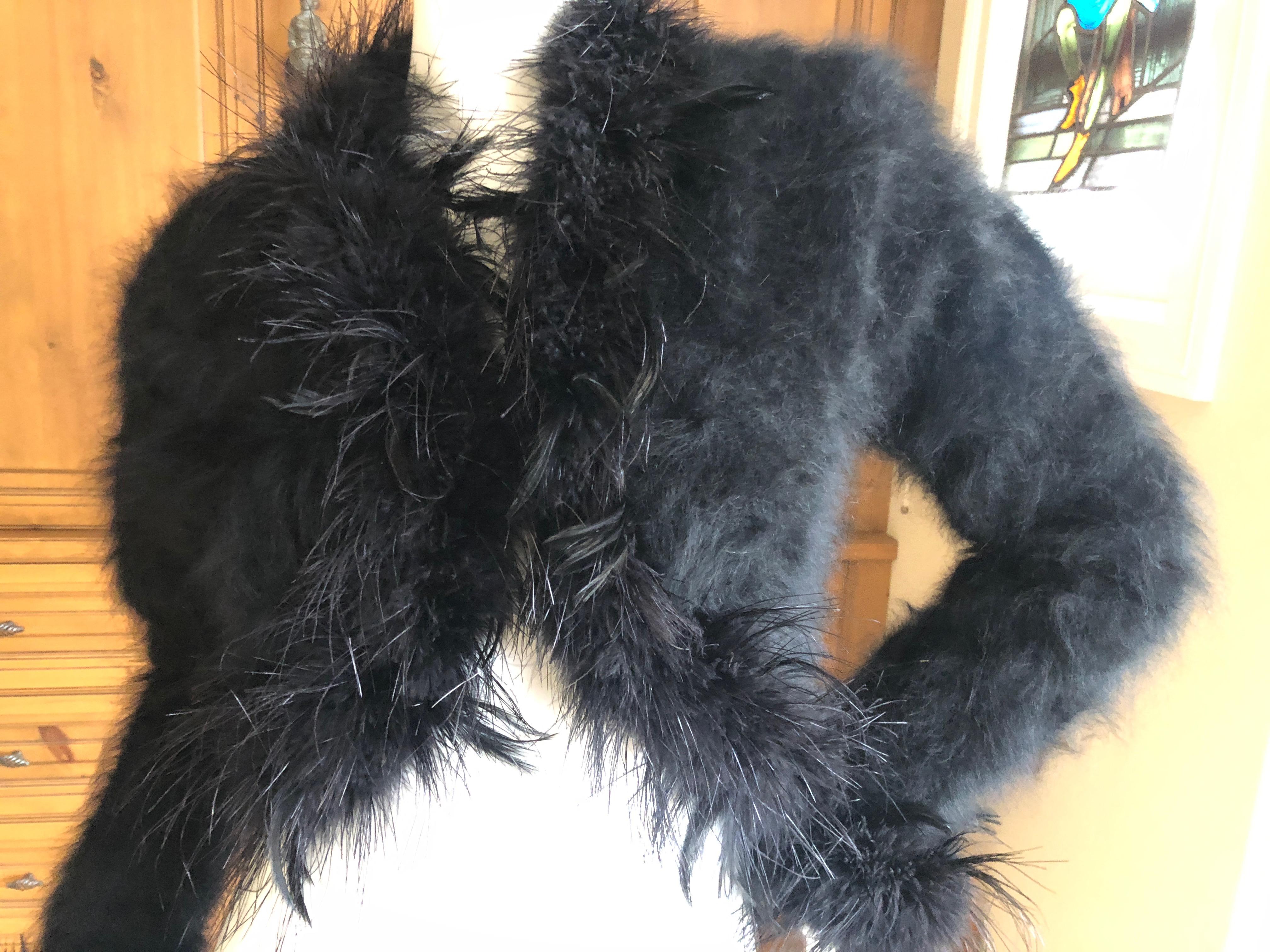 Yves Saint Laurent Rive Gauche 1970's Black Fuzzy Feather Trim Cardigan  Jacket For Sale 1