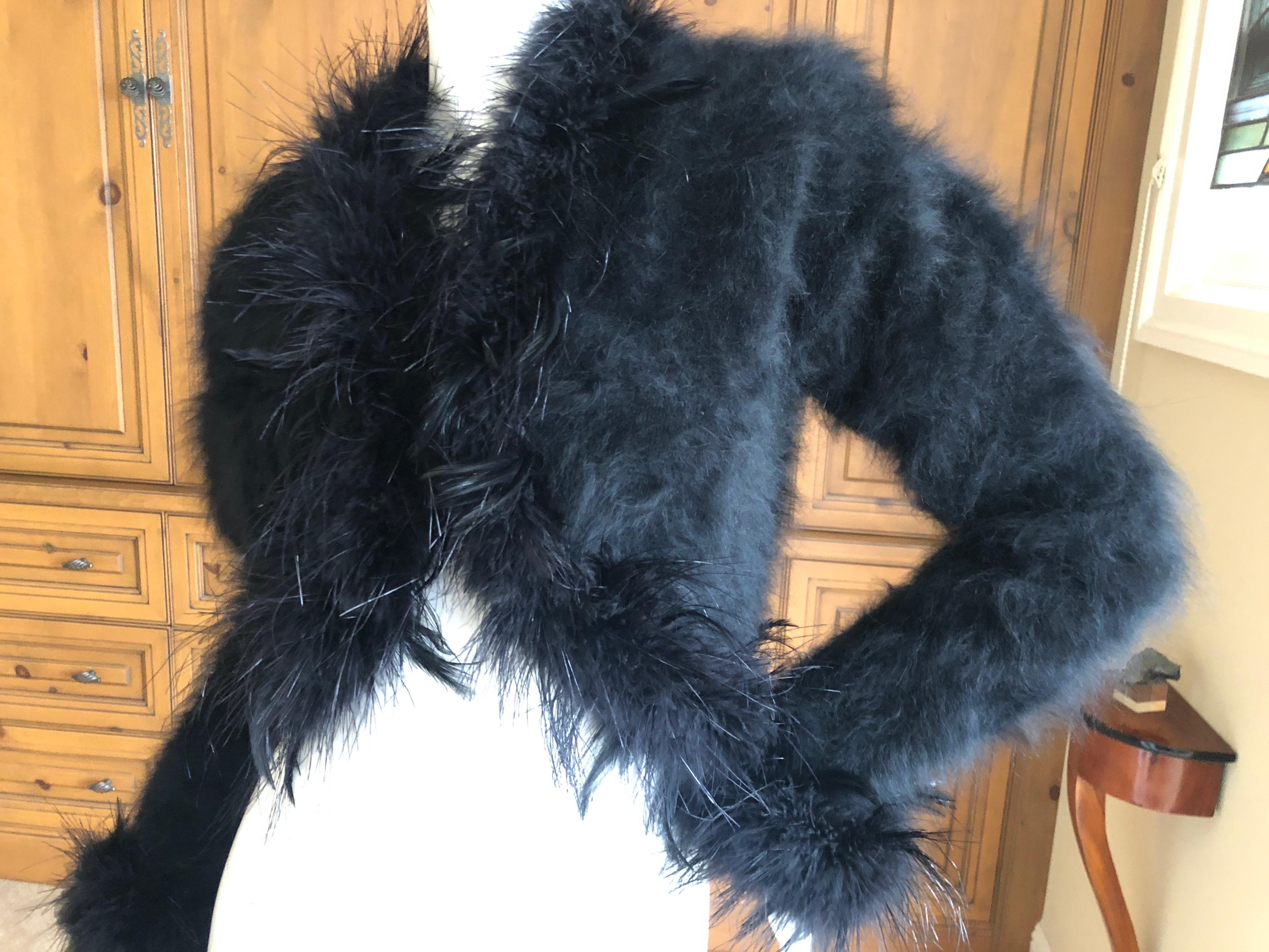 Yves Saint Laurent Rive Gauche 1970's Black Fuzzy Feather Trim Cardigan  Jacket For Sale 2