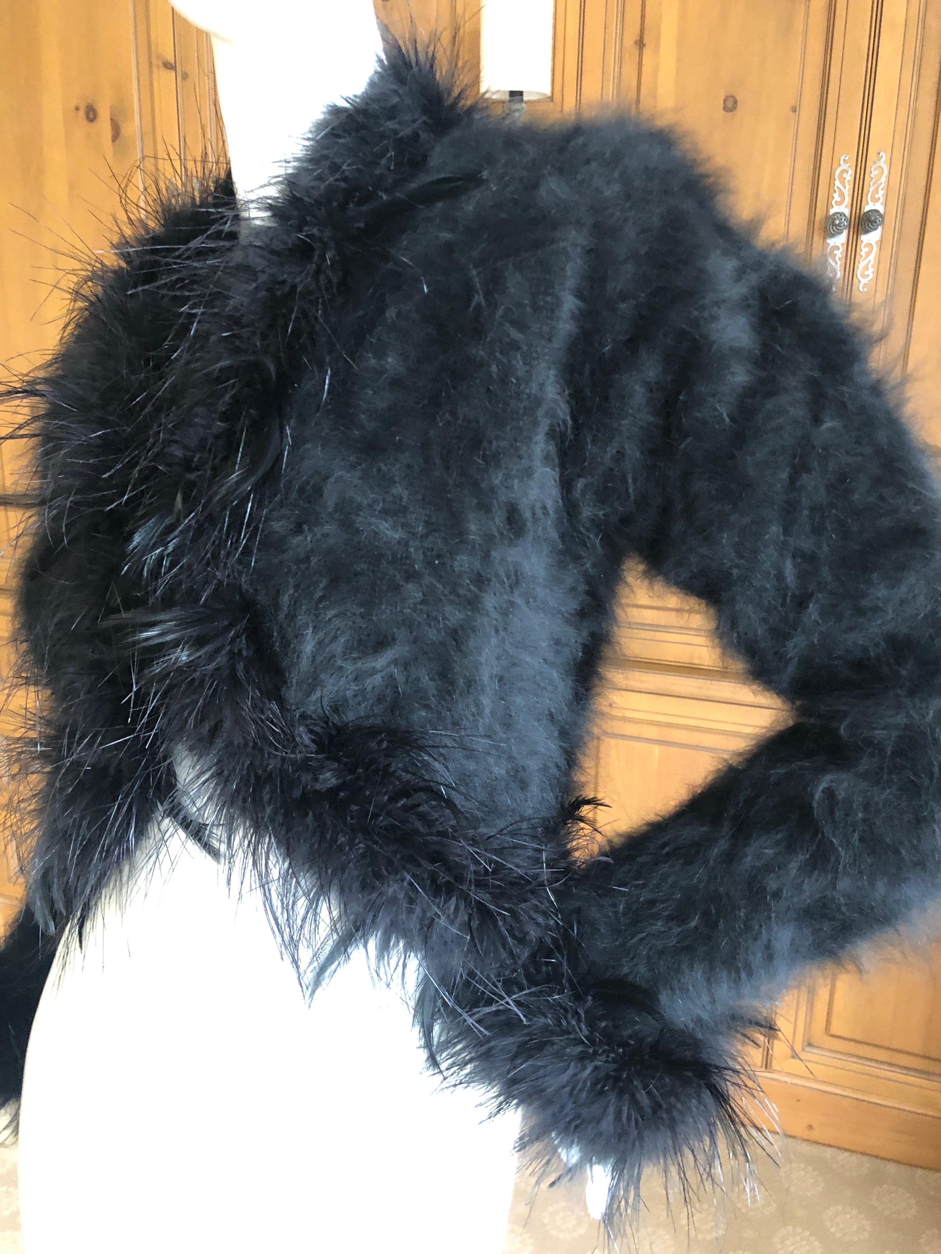 Yves Saint Laurent Rive Gauche 1970's Black Fuzzy Feather Trim Cardigan  Jacket For Sale 3