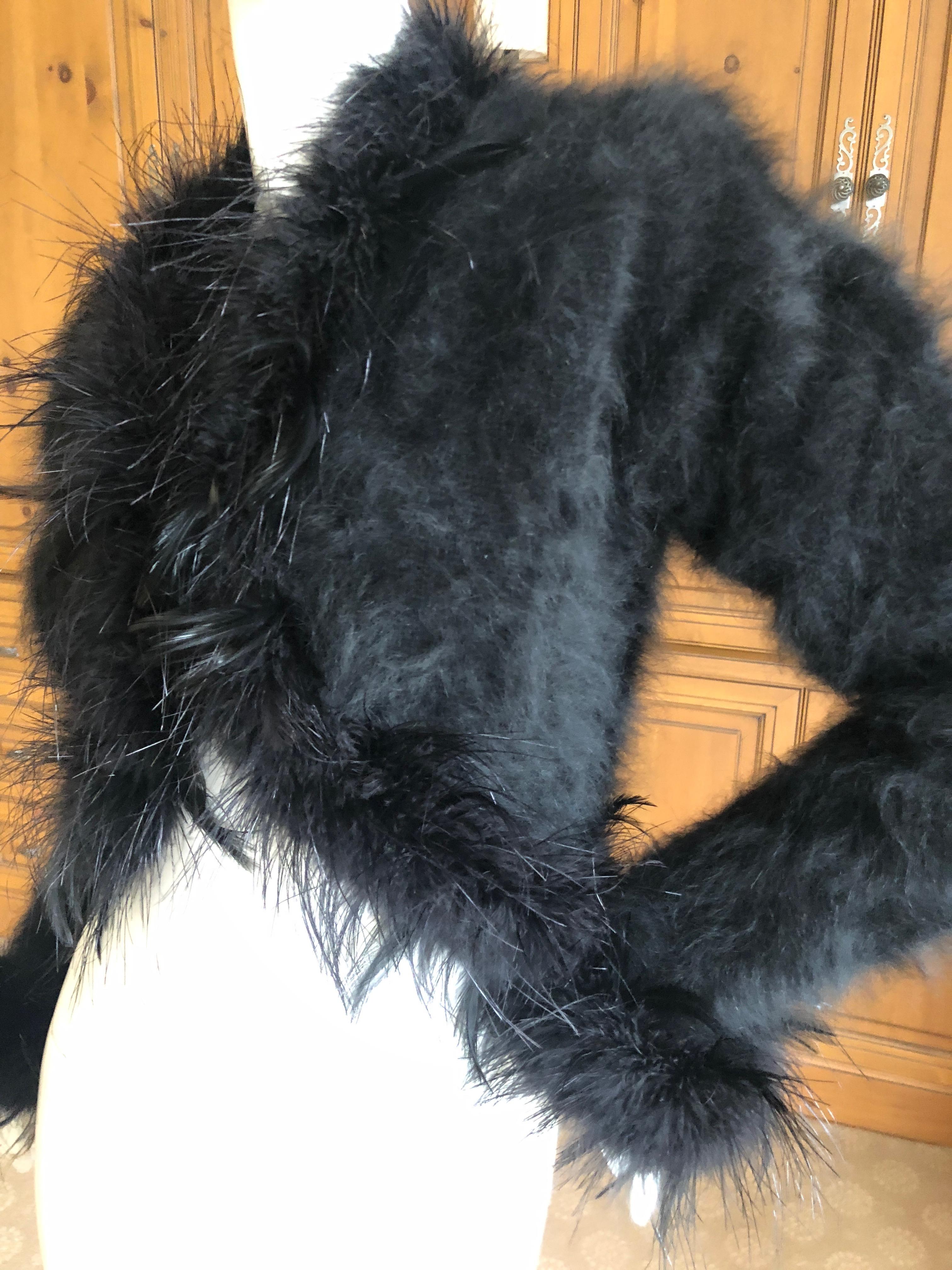 Yves Saint Laurent Rive Gauche 1970's Black Fuzzy Feather Trim Cardigan  Jacket For Sale 4