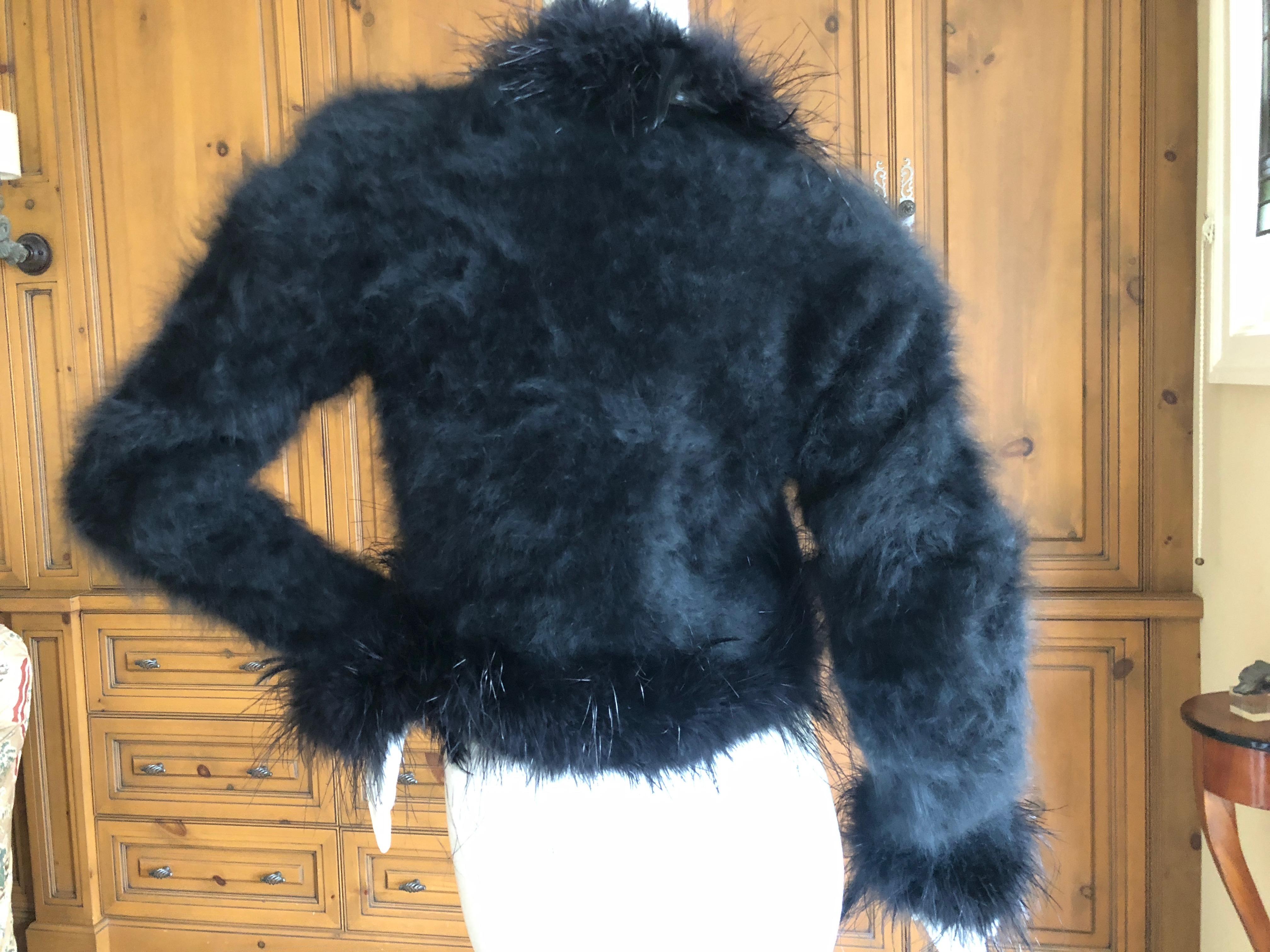 Yves Saint Laurent Rive Gauche 1970's Black Fuzzy Feather Trim Cardigan  Jacket For Sale 5