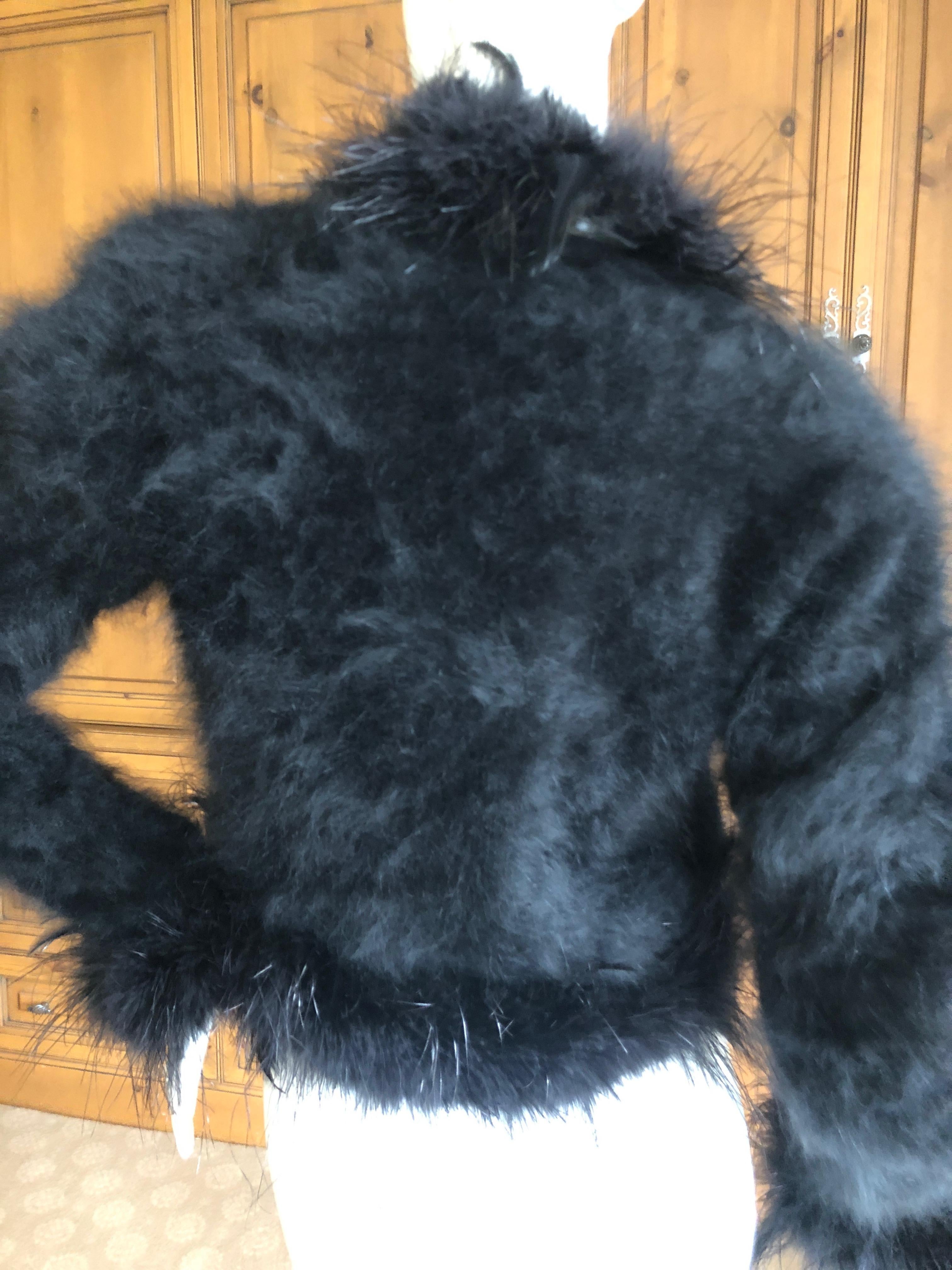 Yves Saint Laurent Rive Gauche 1970's Black Fuzzy Feather Trim Cardigan  Jacket For Sale 6