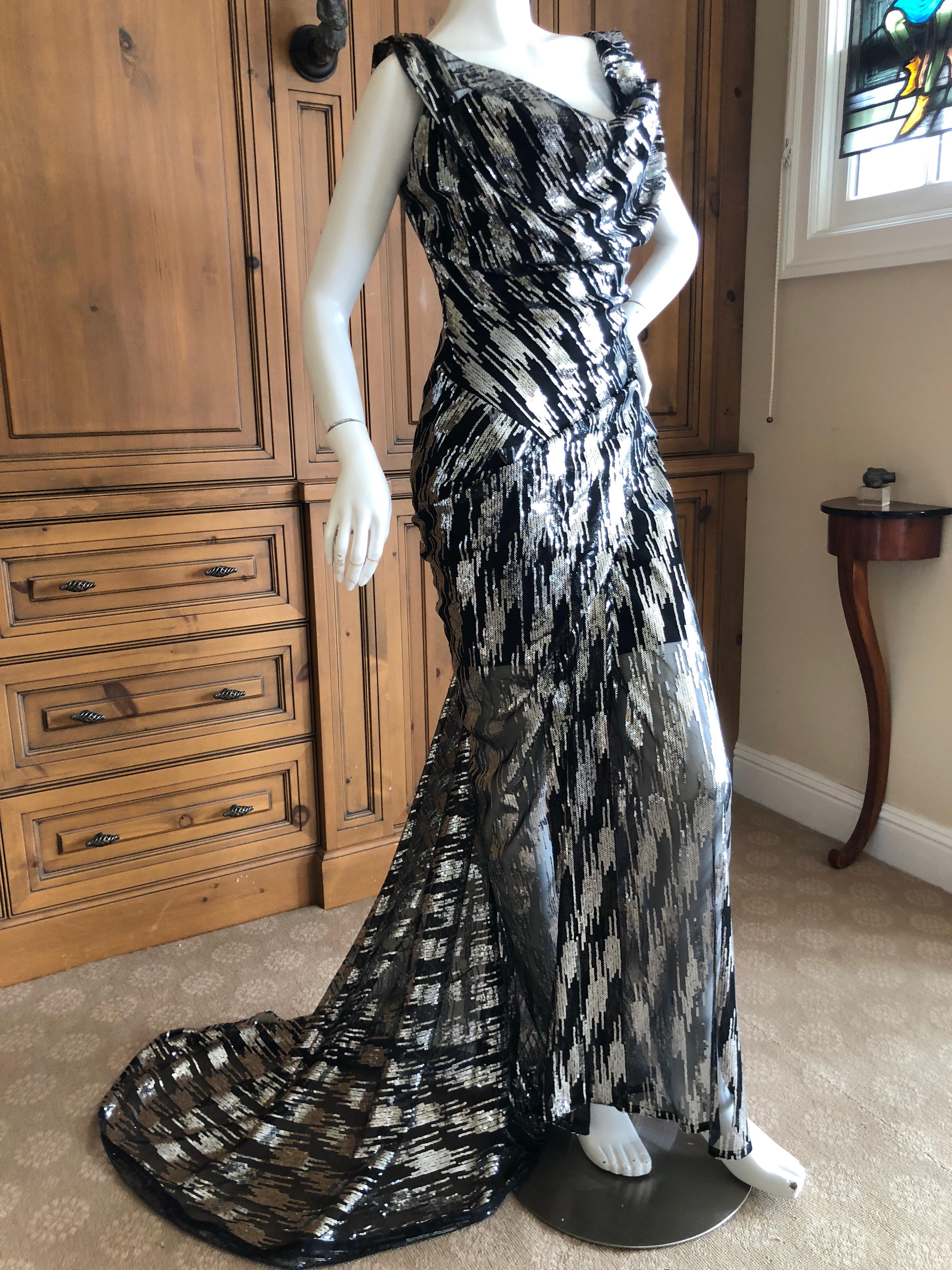Vivienne Westwood Gold Label Silver Sequin Black Evening Dress w Built In Corset In New Condition For Sale In Cloverdale, CA