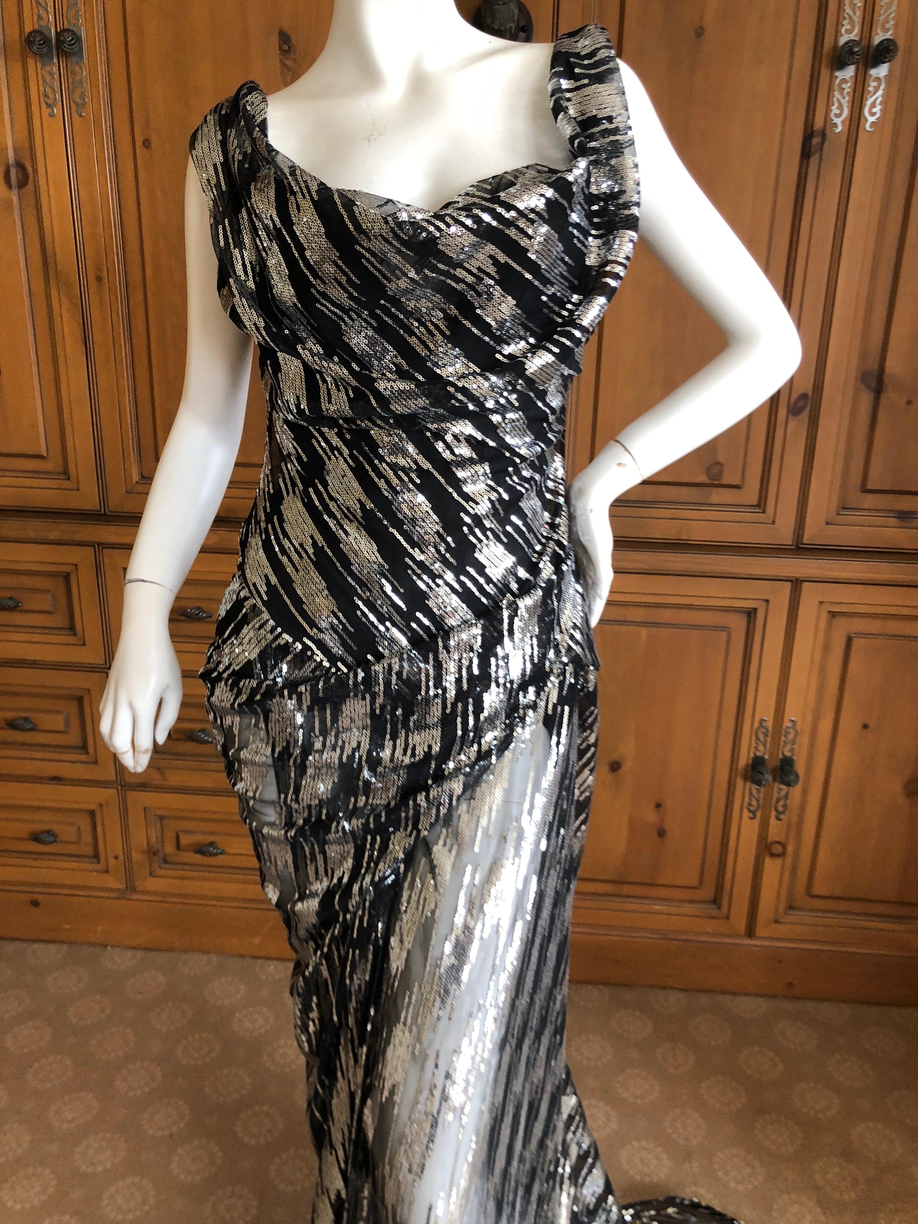 Women's Vivienne Westwood Gold Label Silver Sequin Black Evening Dress w Built In Corset For Sale