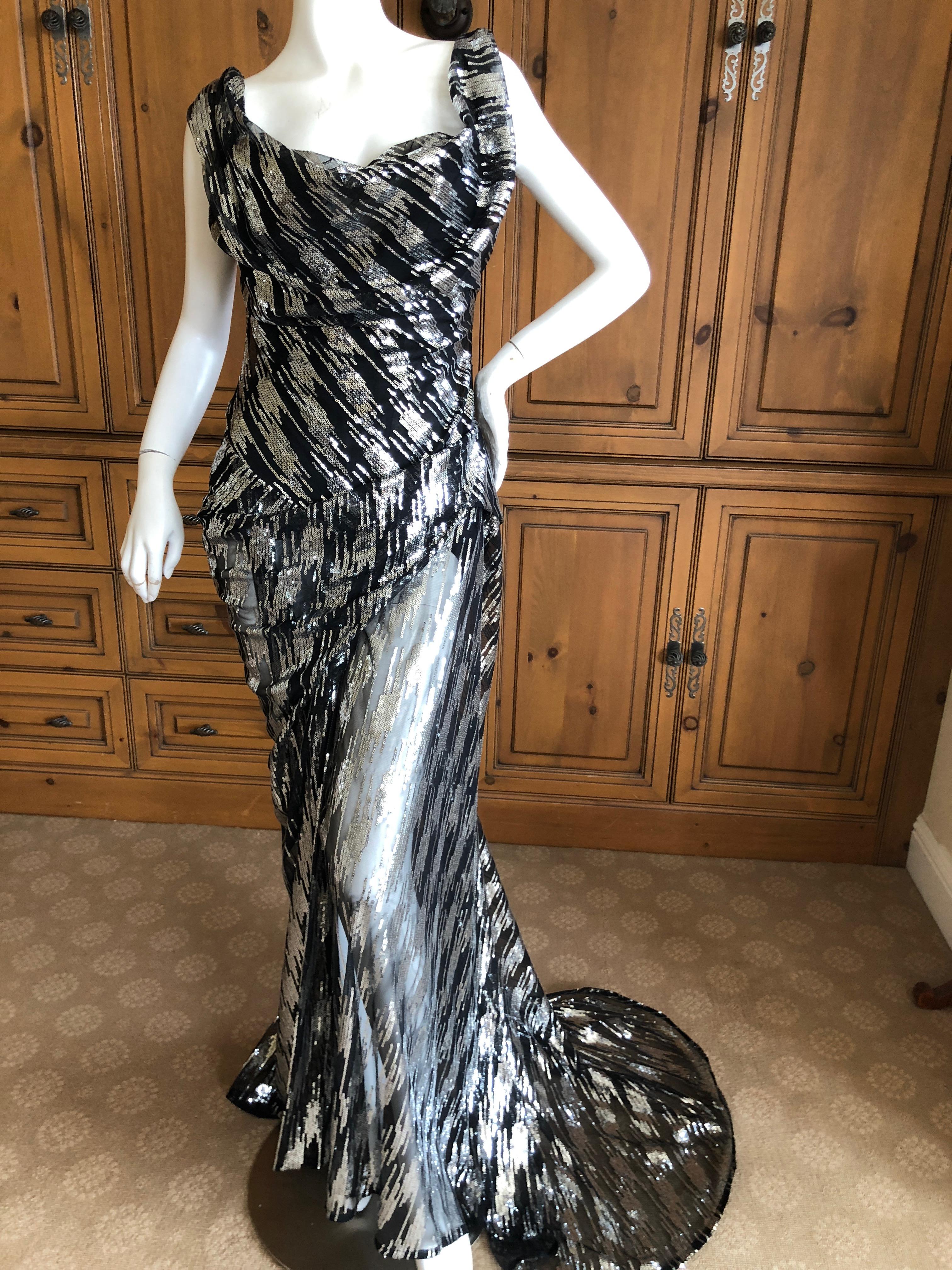 Vivienne Westwood Gold Label Silver Sequin Black Evening Dress w Built In Corset For Sale 1